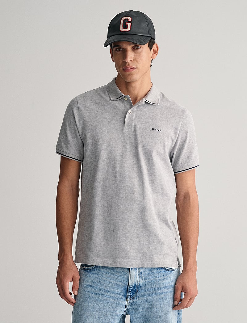 GANT - TIPPING SS PIQUE POLO - kortærmede poloer - grey melange - 0