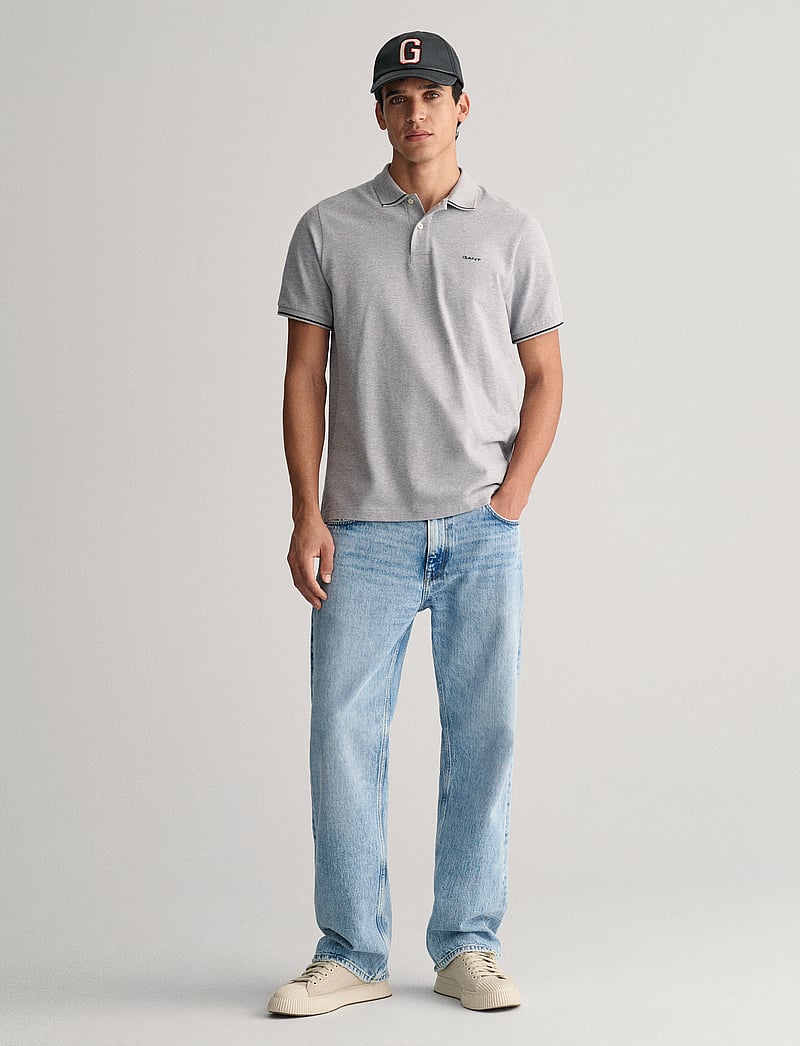 GANT - TIPPING SS PIQUE POLO - kortærmede poloer - grey melange - 5