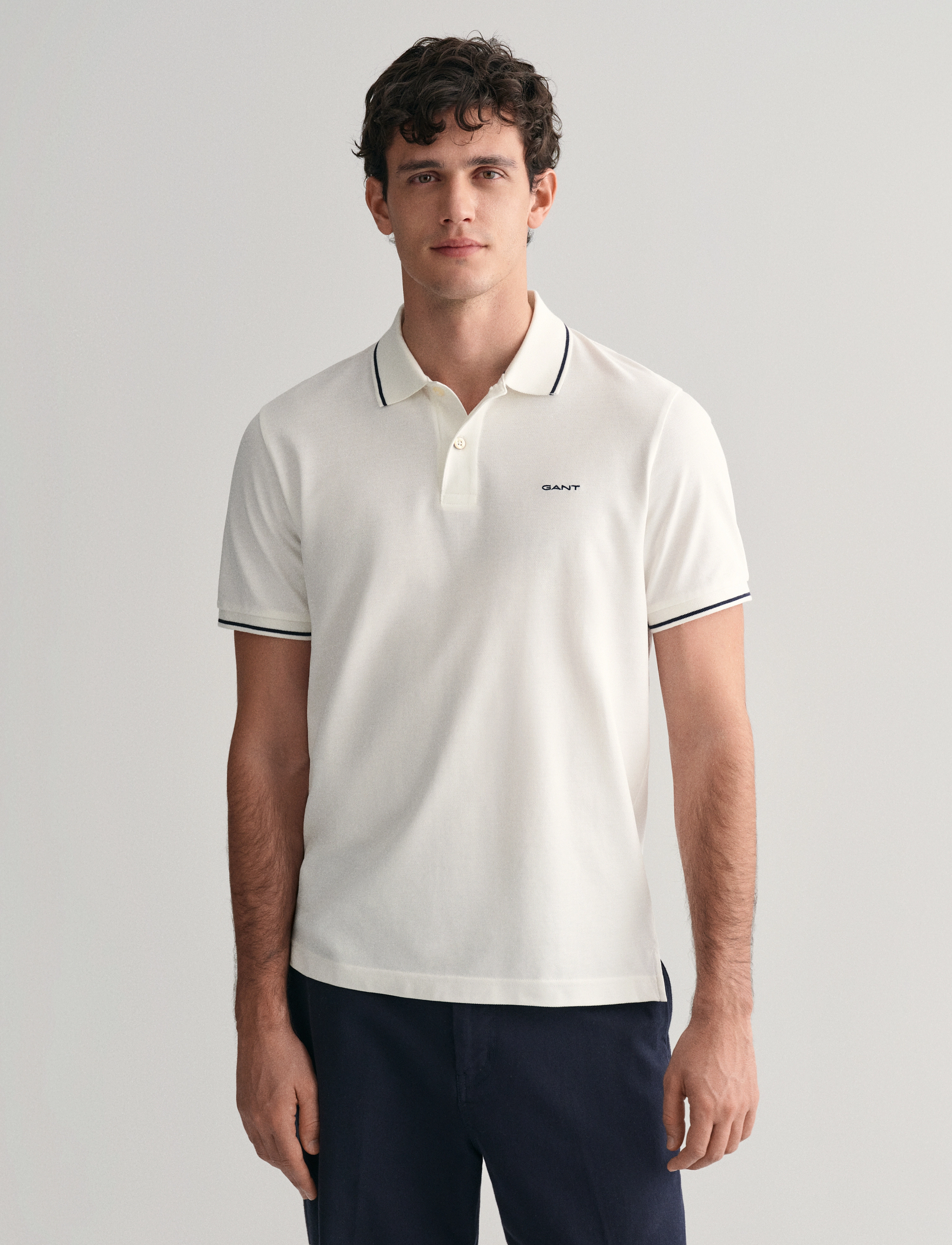 Gant Tipping Ss Pique Polo, Mænd, Tipped Piqué Poloshirt, Hvid, Str: XXXL