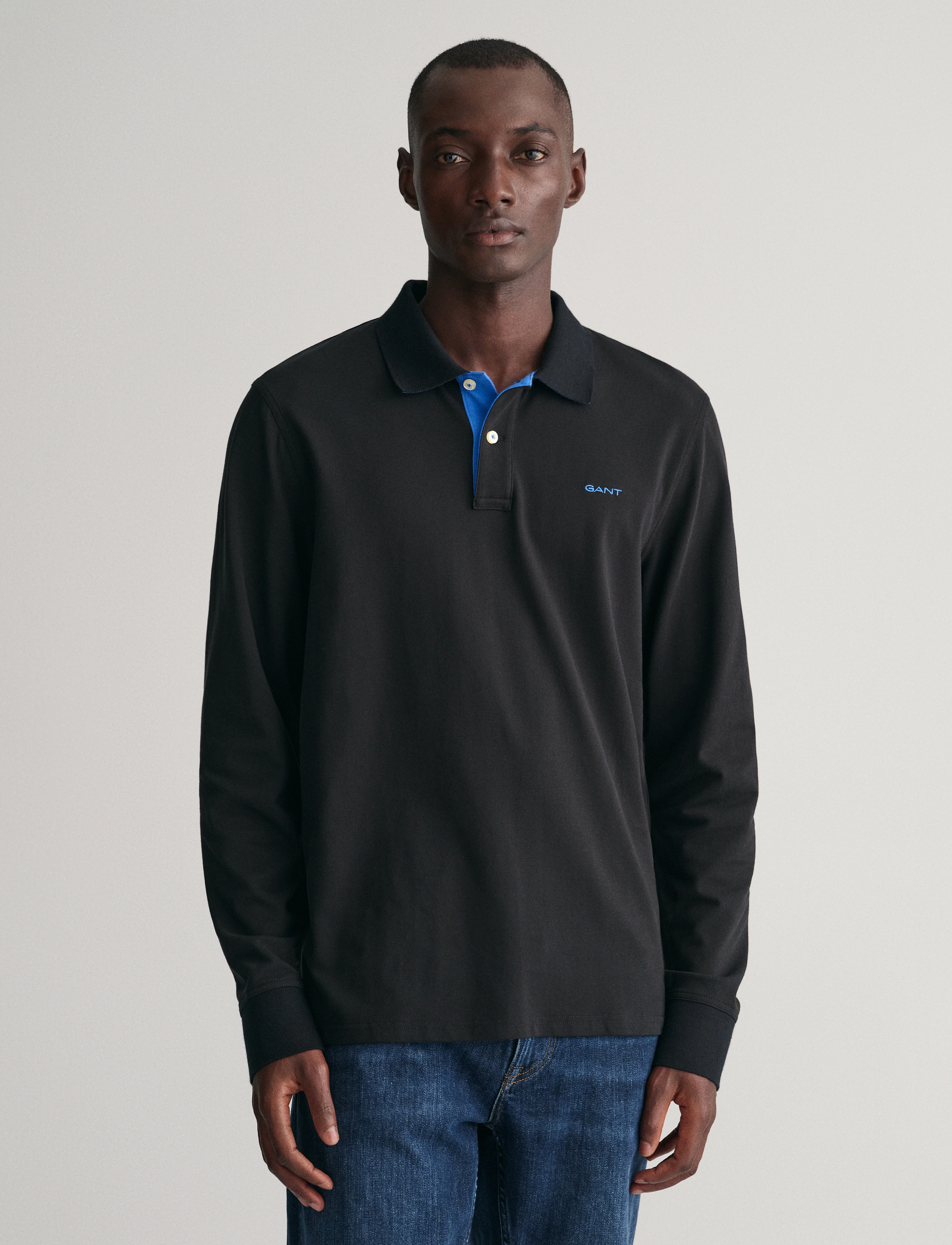 GANT REG CONTRAST PIQUE LS POLO - Polos à manches longues - BLACK / black
