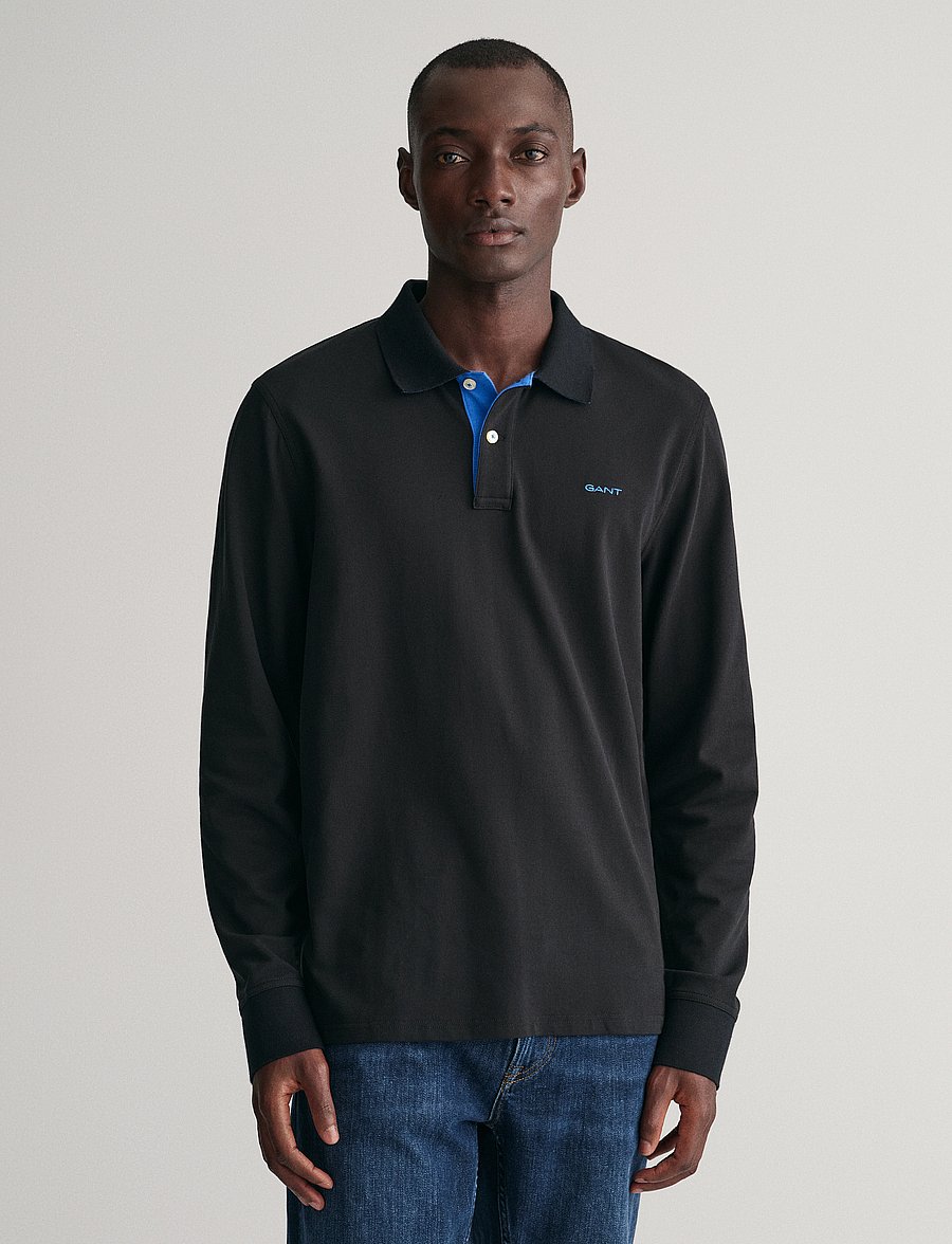 Gant - REG CONTRAST PIQUE LS POLO - black - 0