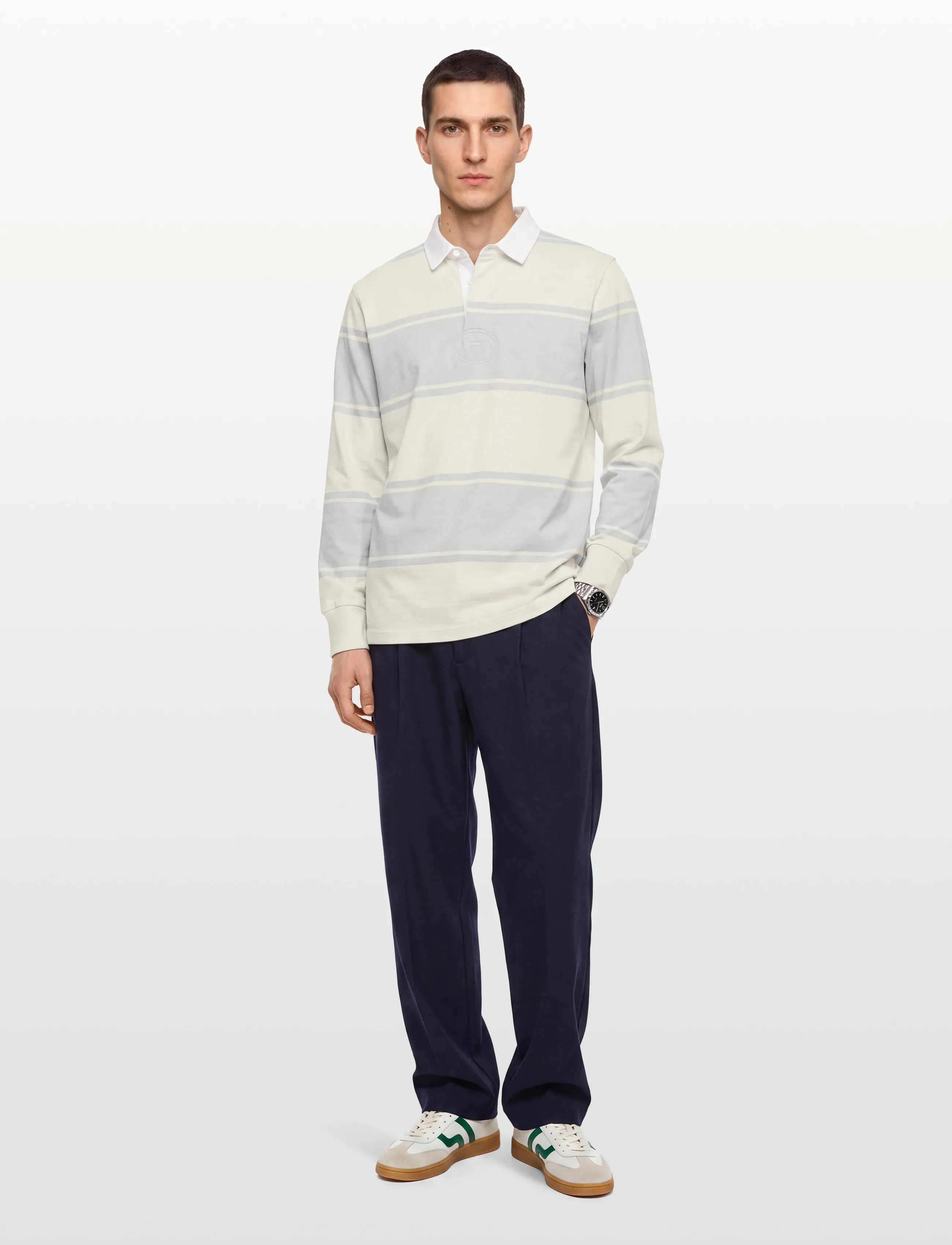 Gant Striped Rugger, Mænd, Stribet Rugbyskjorte, Grå, Str: XXXL