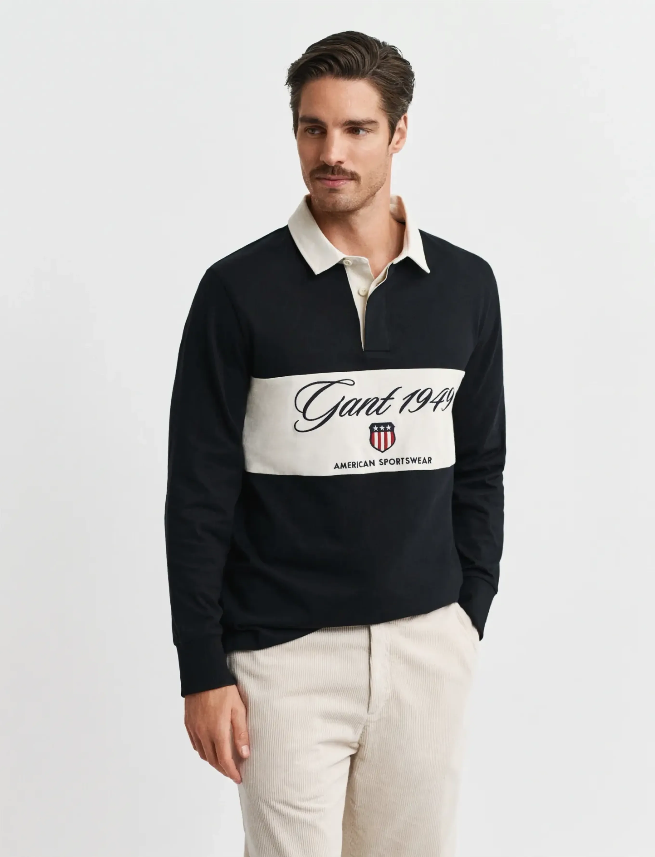 Gant Blocked Heavy Rugger, L, Black, Poloer > Langærmede, Herre