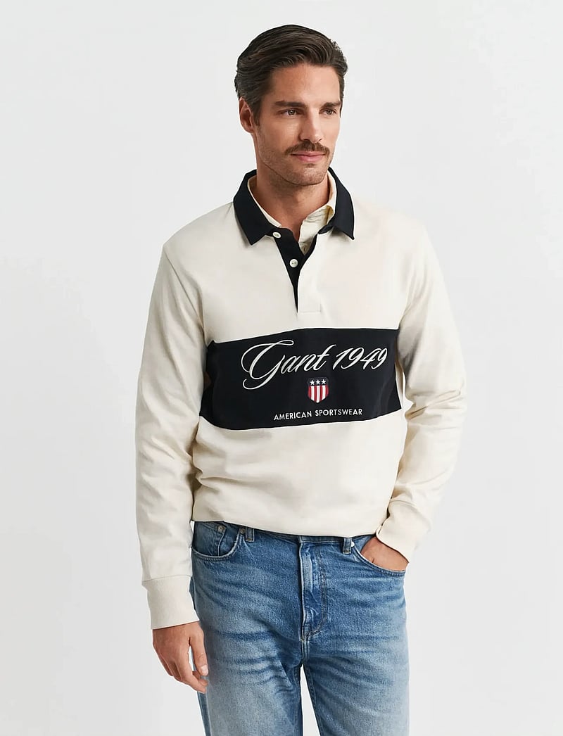 GANT - BLOCKED HEAVY RUGGER - långärmade pikéer - cream - 0