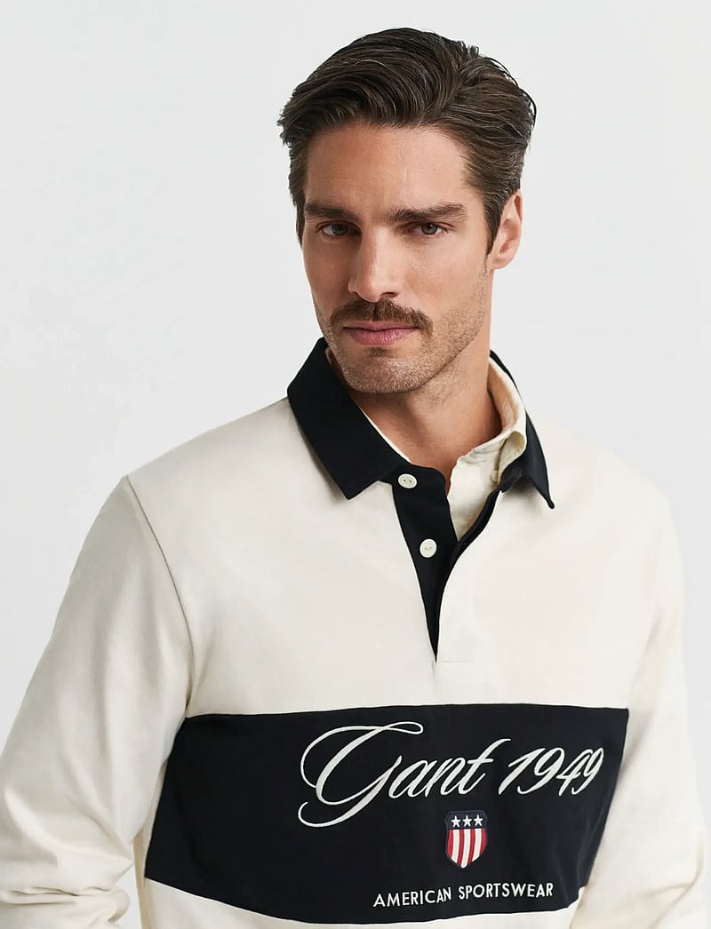 GANT - BLOCKED HEAVY RUGGER - långärmade pikéer - cream - 3