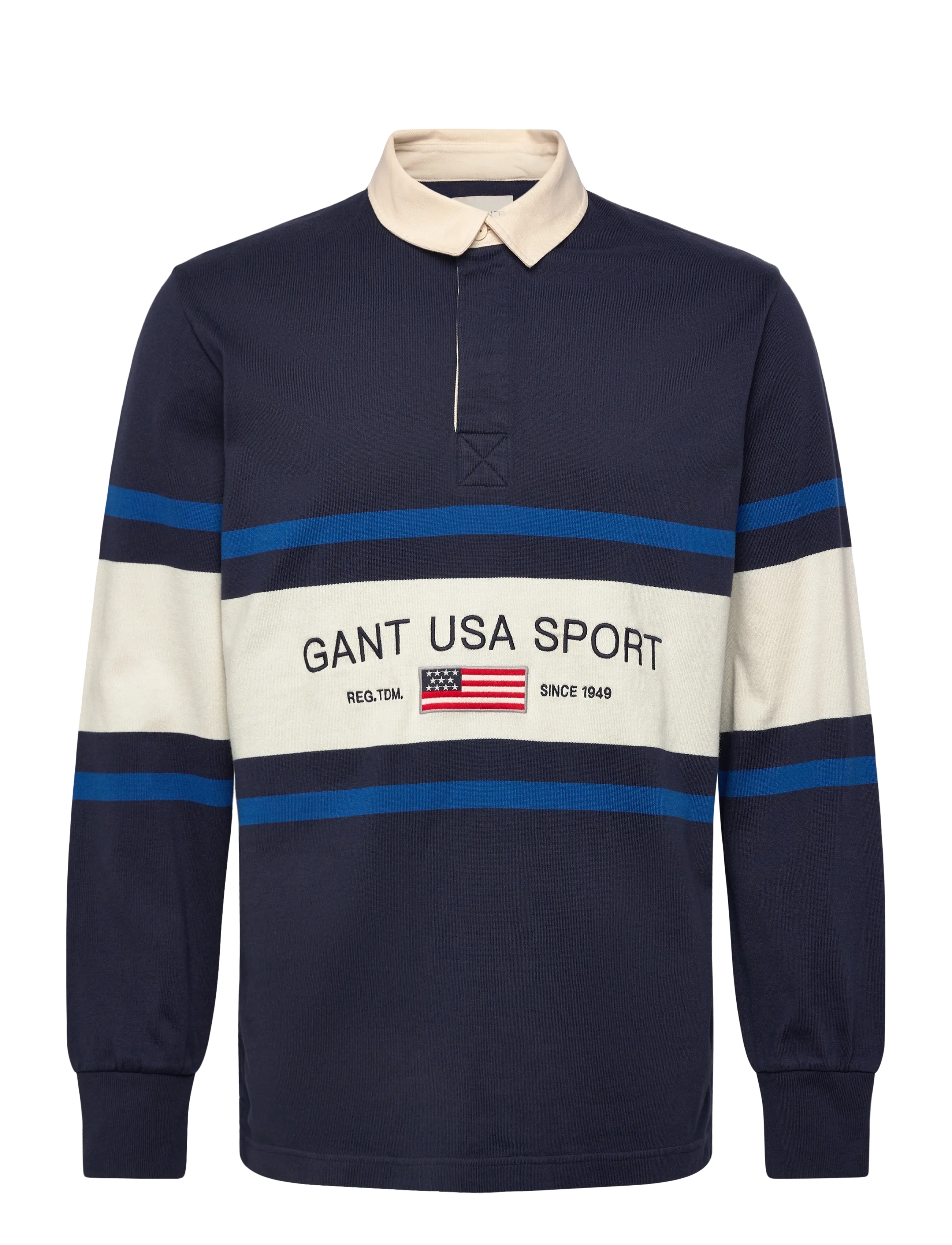 GANT STRIPED RUGGER - Long-sleeved polos - EVENING BLUE / navy
