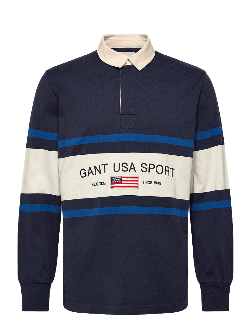 GANT - STRIPED RUGGER - pikkade varrukatega polod - evening blue - 0