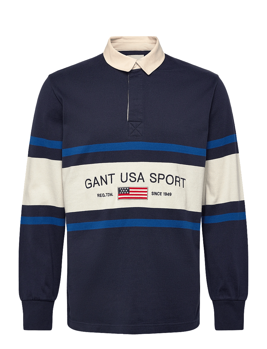 Gant - STRIPED RUGGER - långärmade pikéer - evening blue - 1