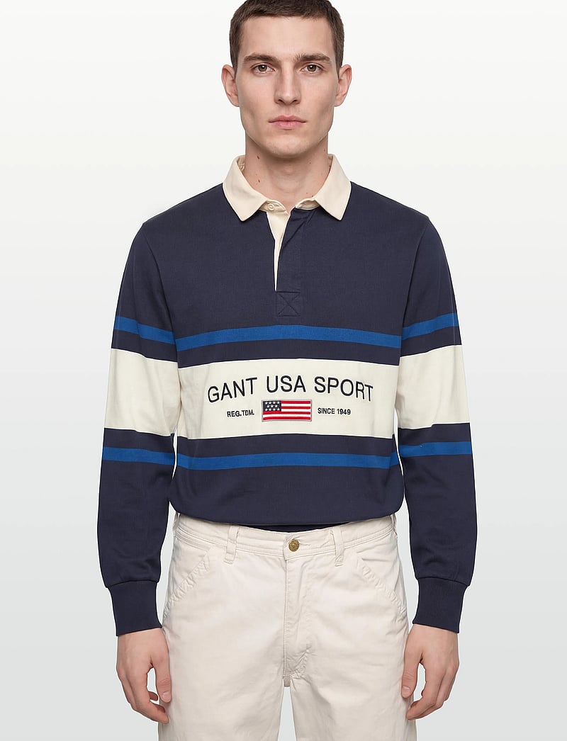 Gant - STRIPED RUGGER - langærmede poloer - evening blue - 3