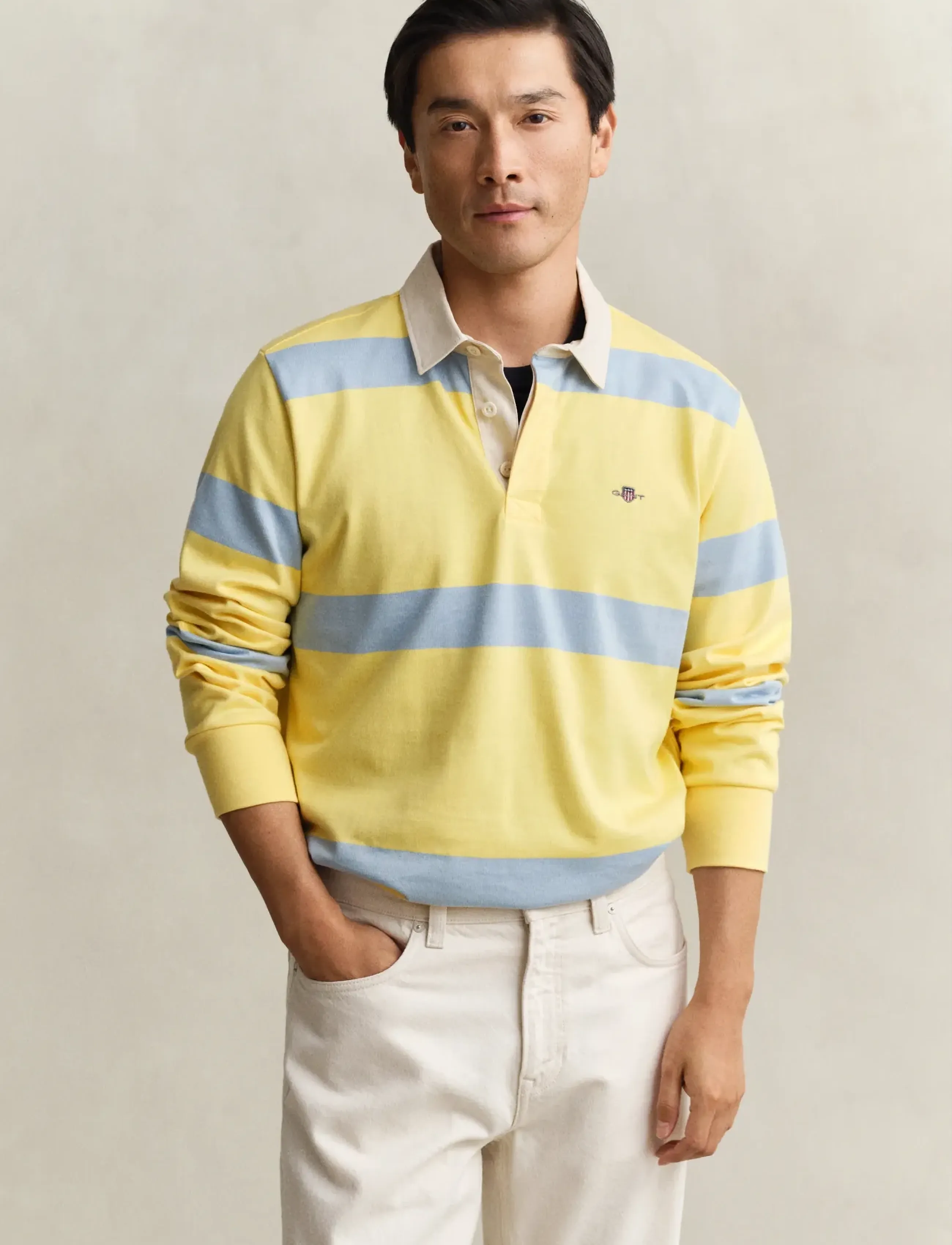 Gant Striped Rugger, Mænd, Stribet Rugbytrøje, Gul, Str: S