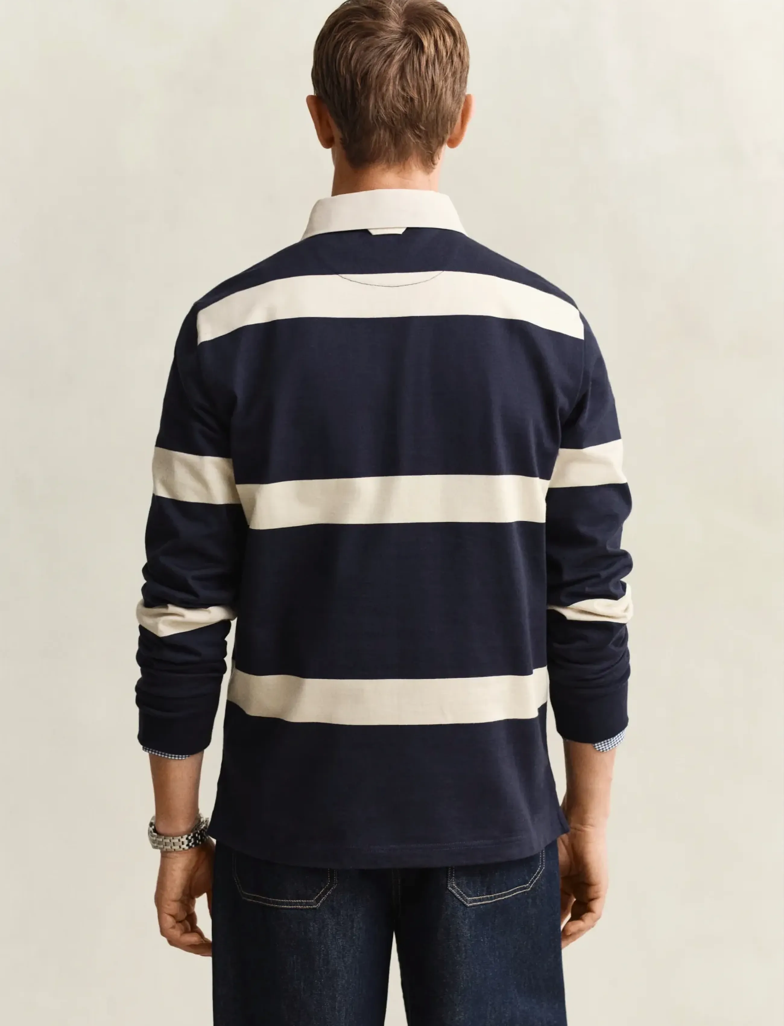 Gant - STRIPED RUGGER - langerma pólóbolir - evening blue - 2