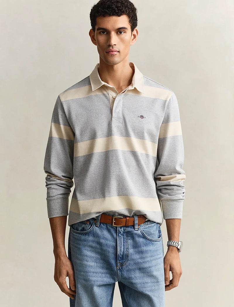 GANT - STRIPED RUGGER - pikkade varrukatega polod - grey melange - 0