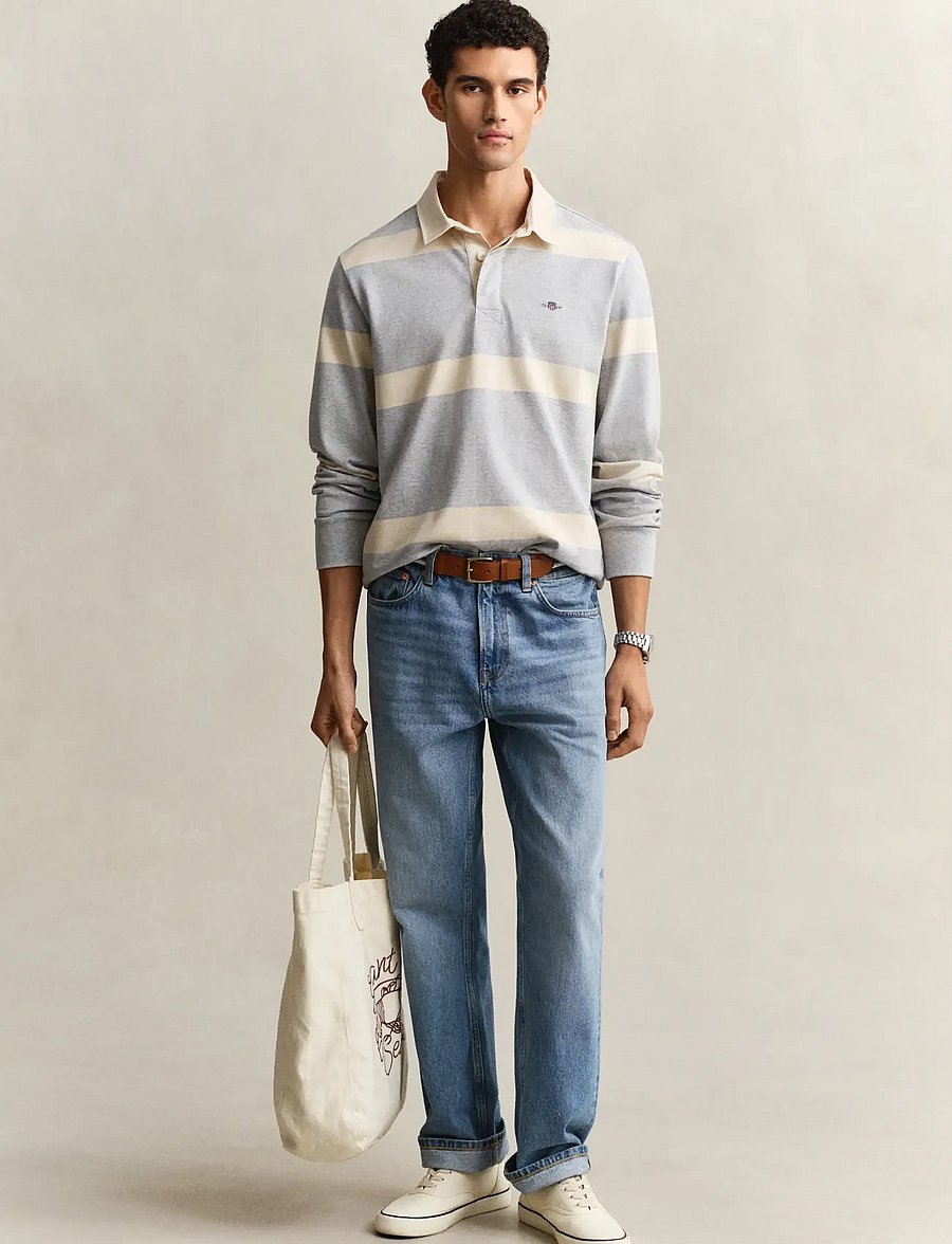 Gant - STRIPED RUGGER - langærmede poloer - grey melange - 4