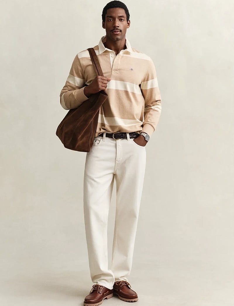 Gant - STRIPED RUGGER - langærmede poloer - khaki melange - 4