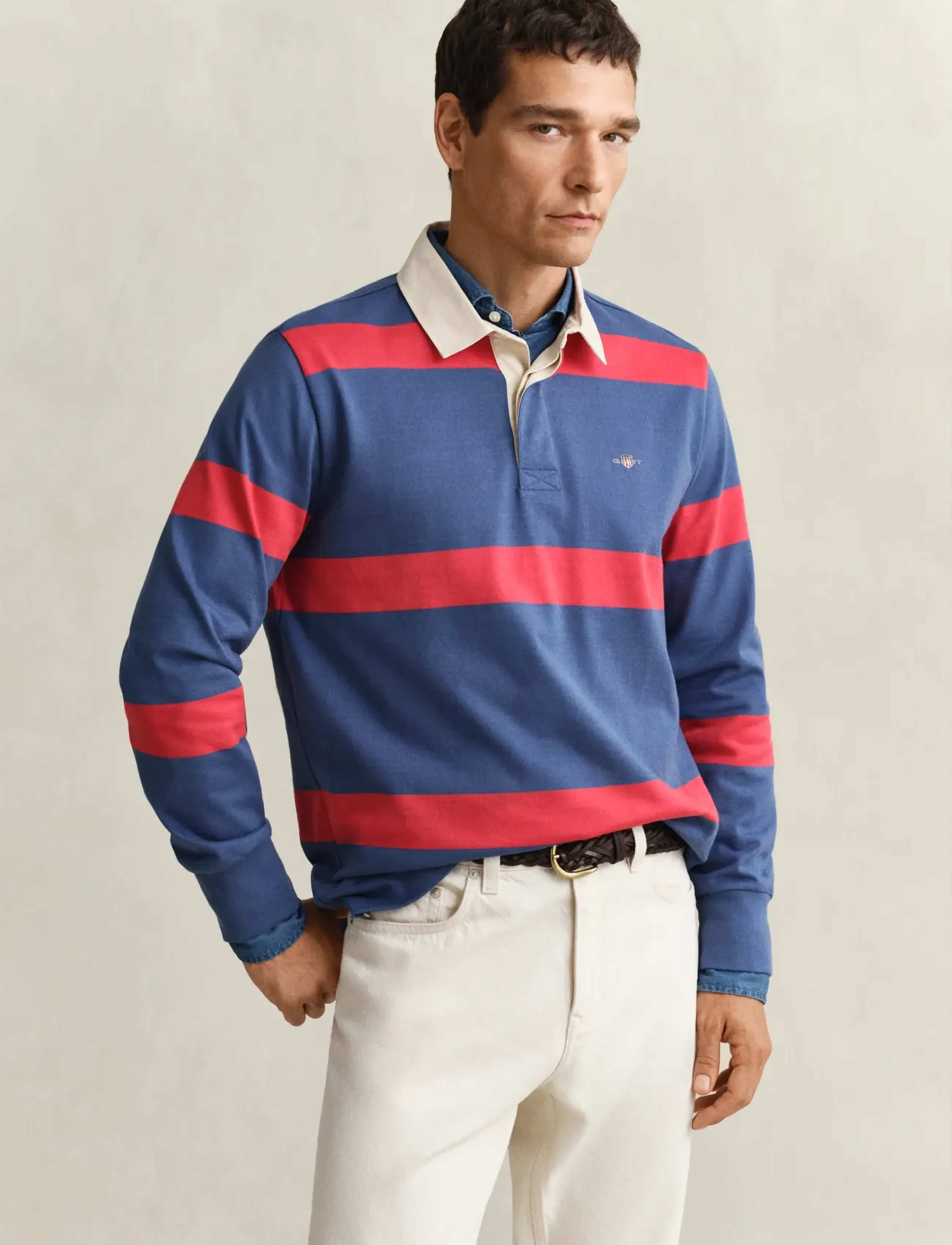 Gant Striped Rugger, Mænd, Stribet Rugbytrøje, Blå, Str: S