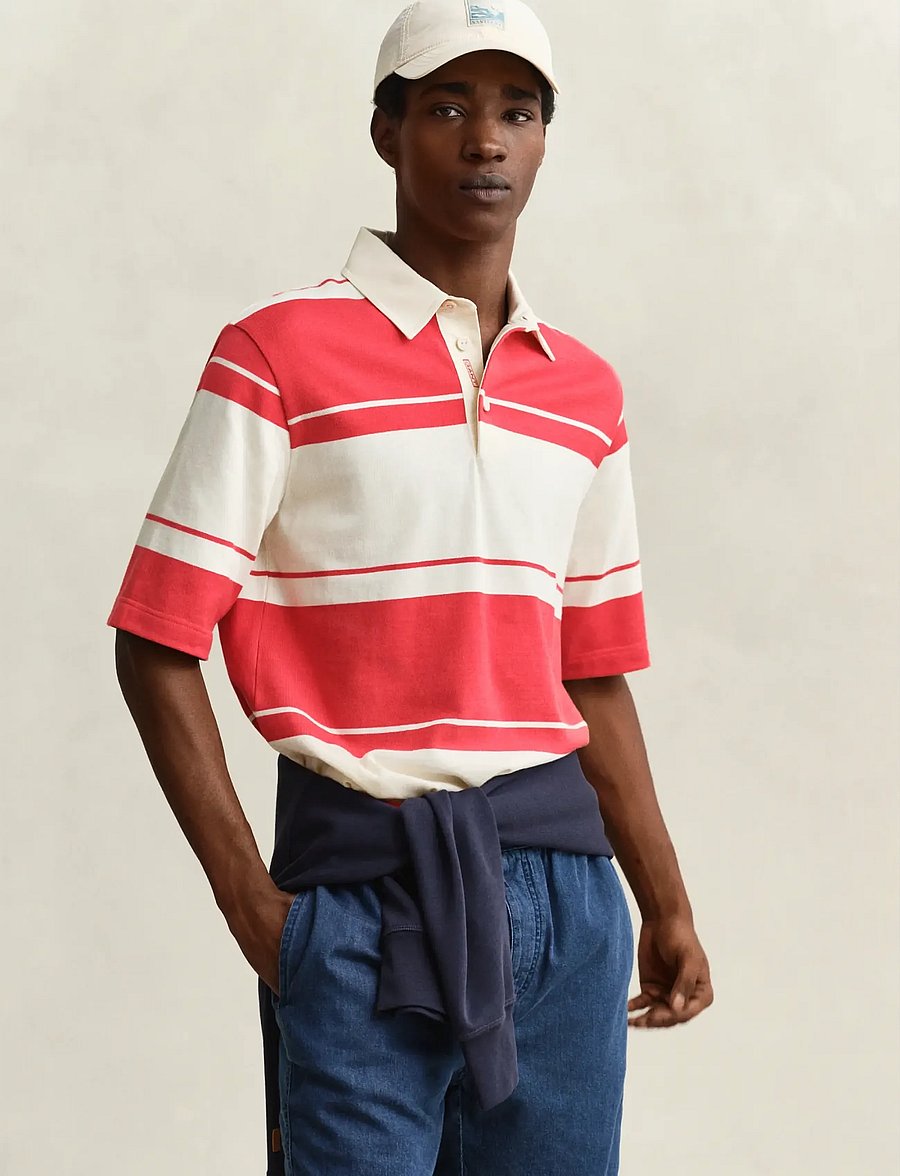 Gant - STRIPED SS RUGGER - kortärmade pikéer - rose red - 0