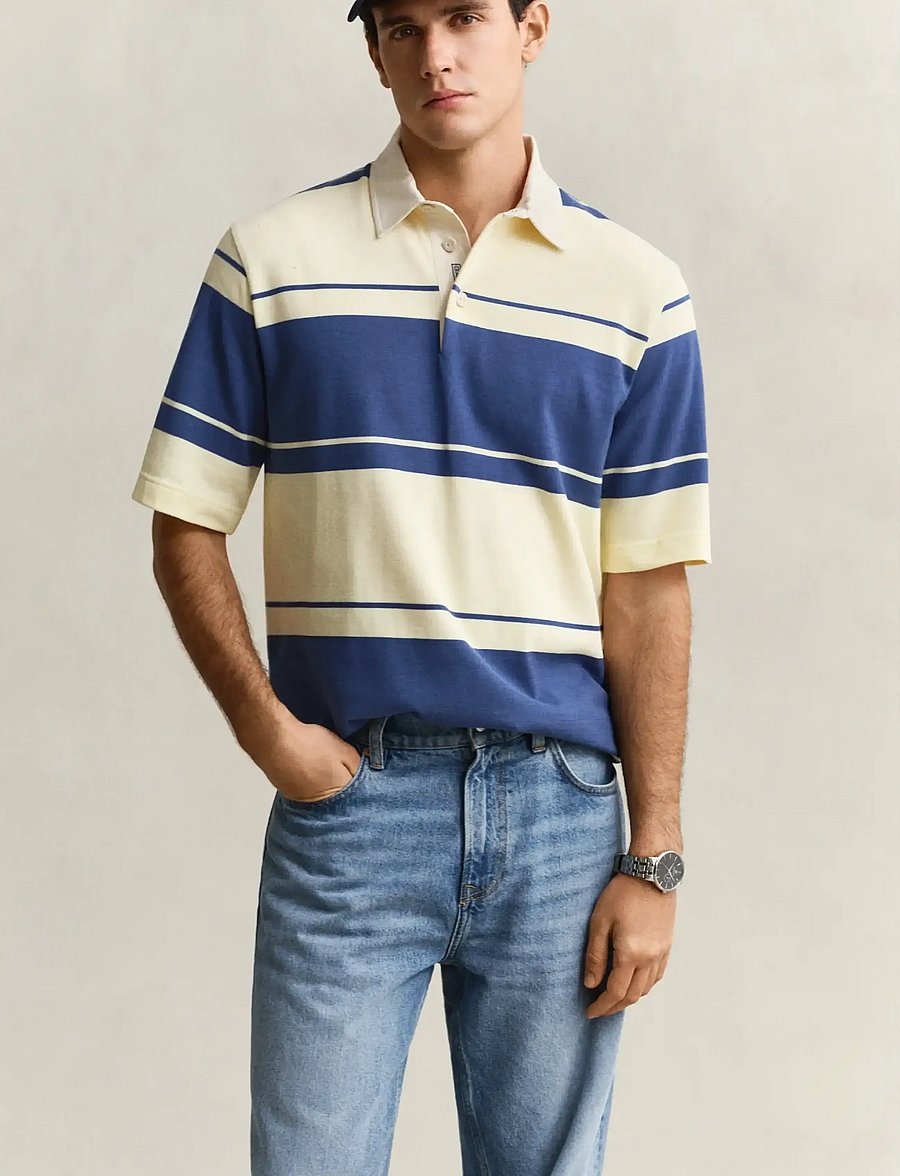 Gant - STRIPED SS RUGGER - kurzärmelig - vintage blue - 0