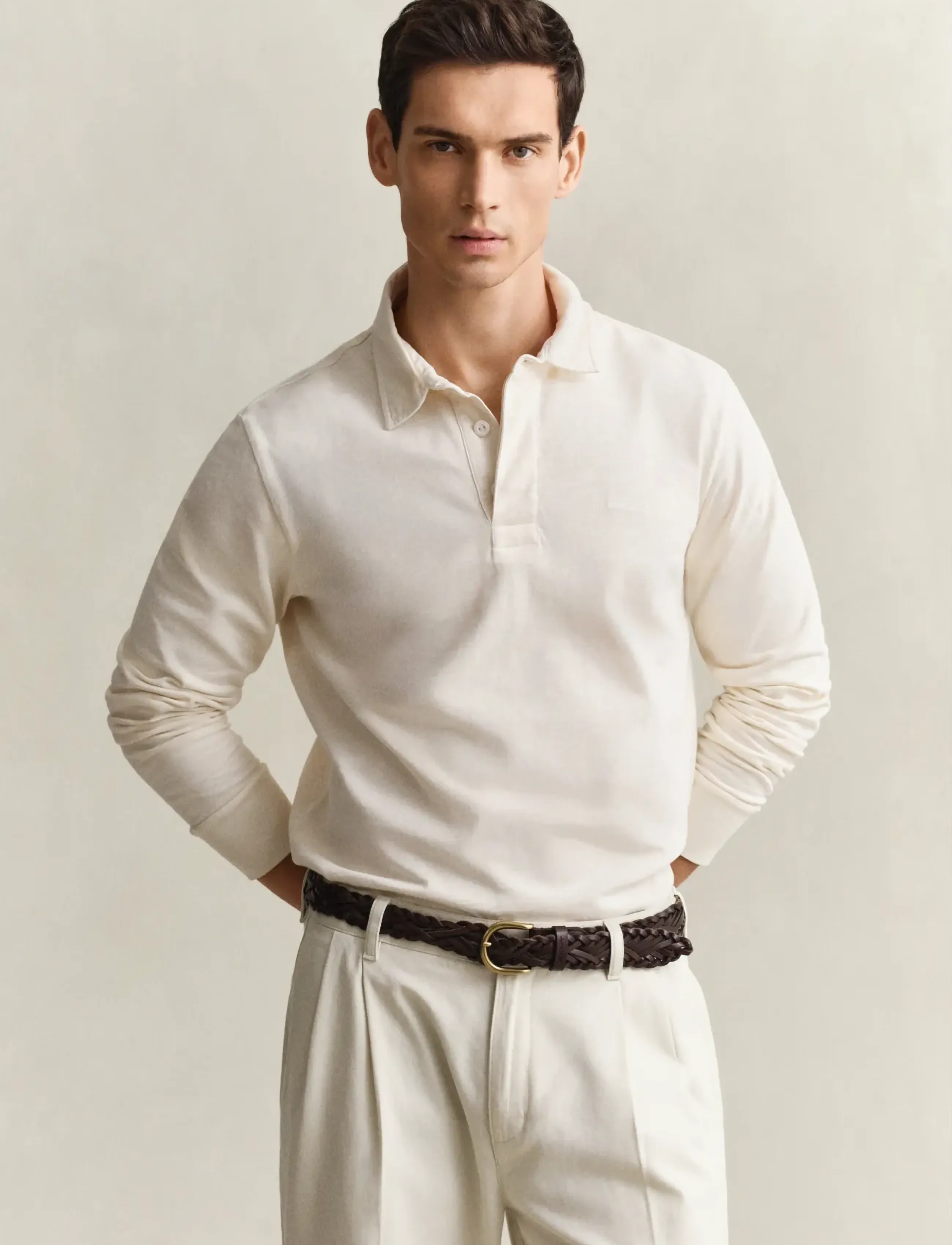 Gant Washed Slub Heavy Rugger, 3XL, Cream, Poloer > Langærmede, Herre