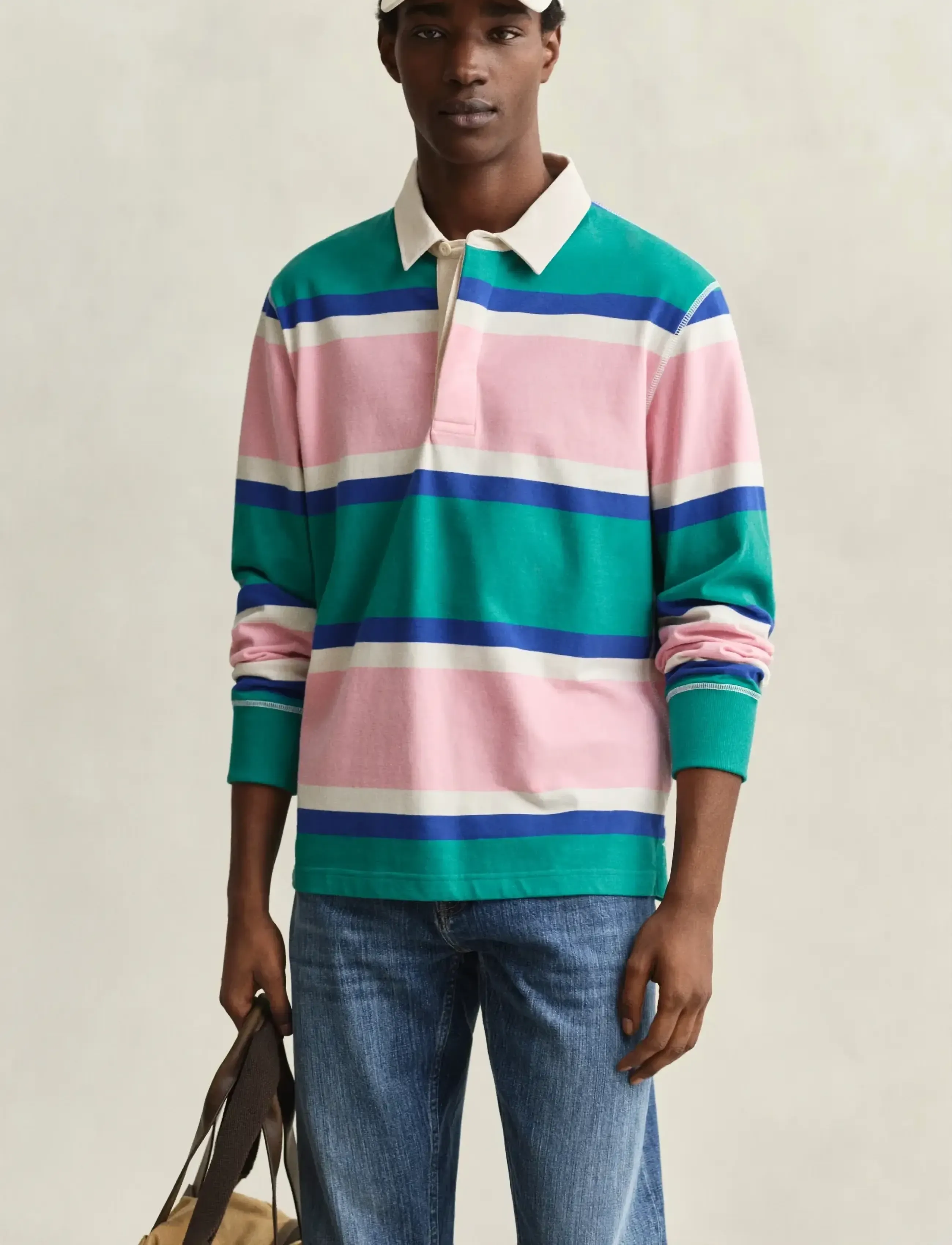 GANT BLOCKED STRIPE RUGGER - Pikkade varrukatega polod - AQUA BLUE / multi