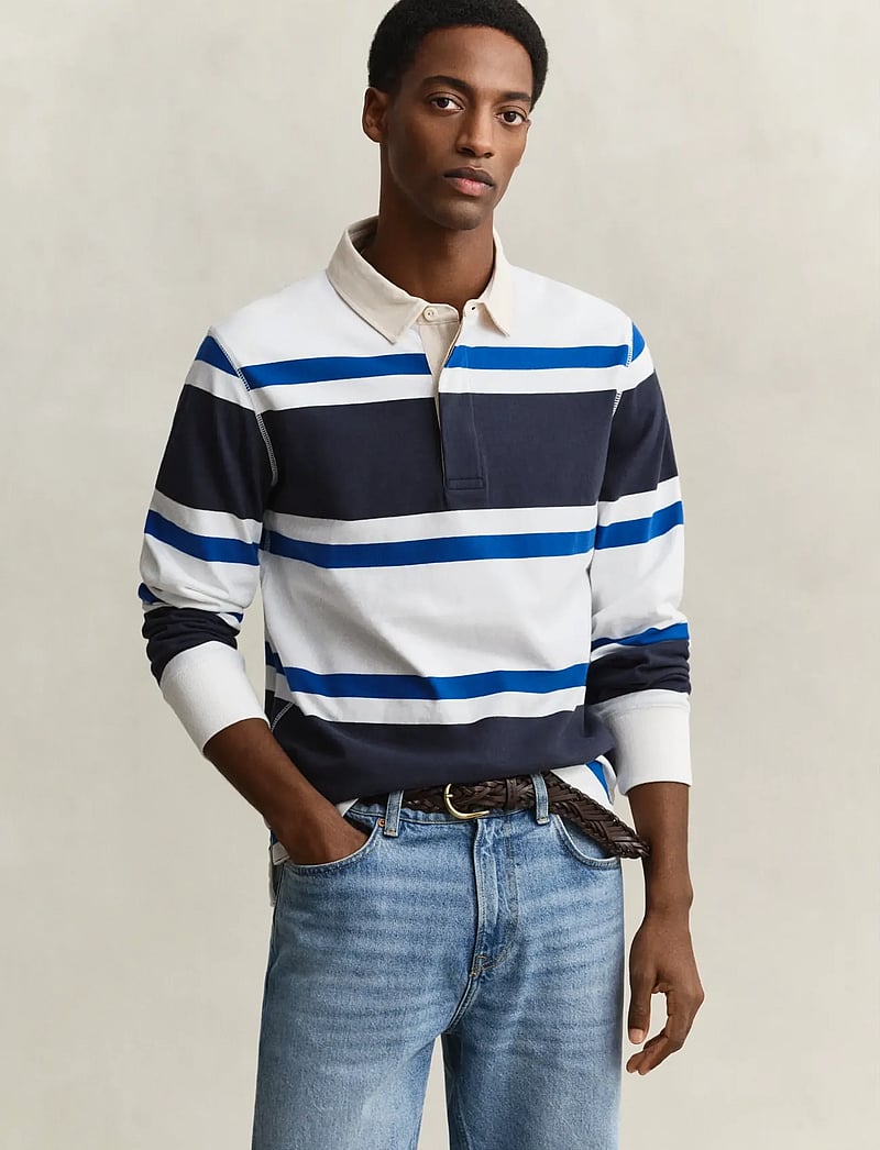 GANT - BLOCKED STRIPE RUGGER - long-sleeved polos - evening blue - 0