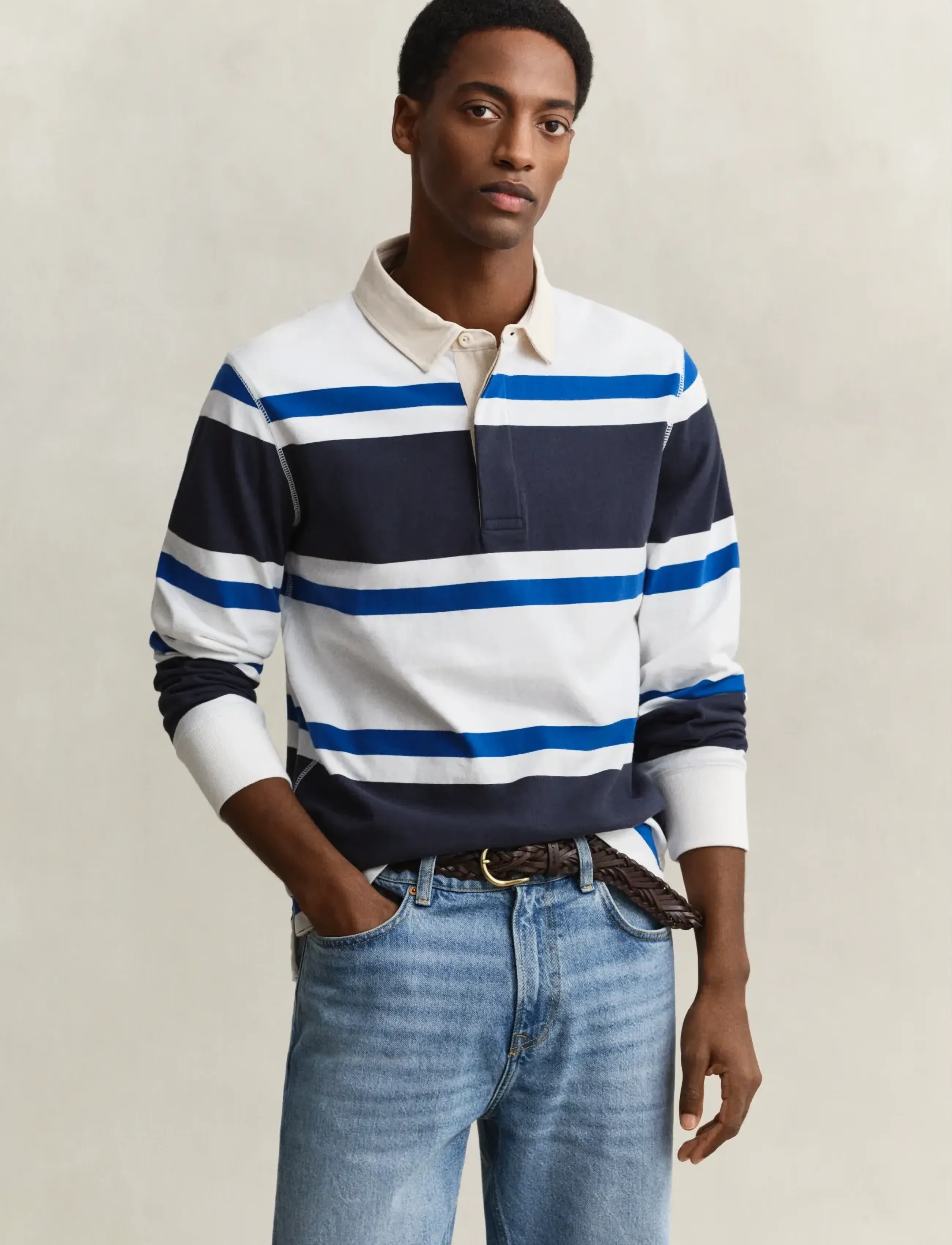 Gant BLOCKED STRIPE RUGGER - Pikéer - EVENING BLUE / multi