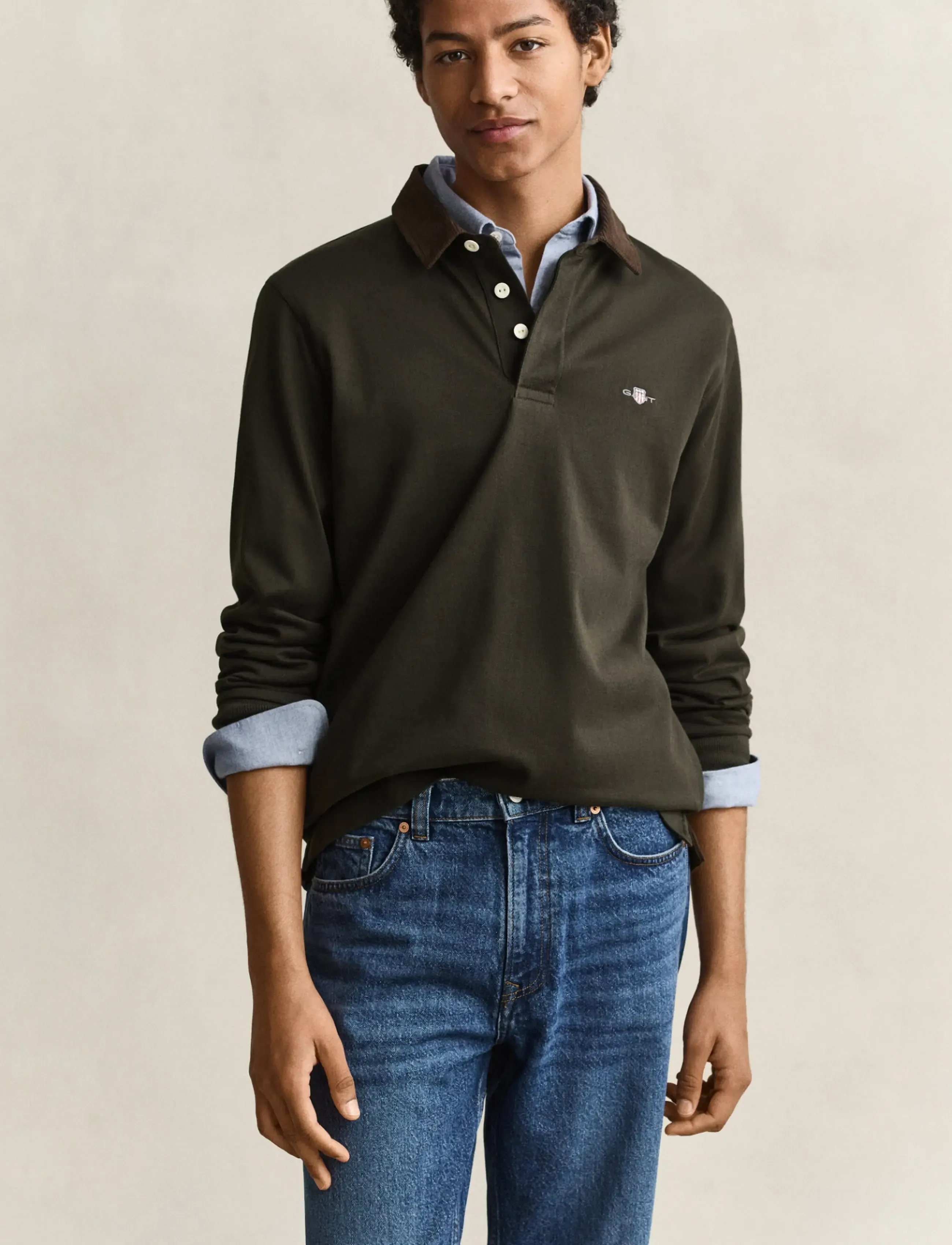 Gant CORD COLLAR RUGGER - Polo Shirts - DARK MOSS GREEN / green