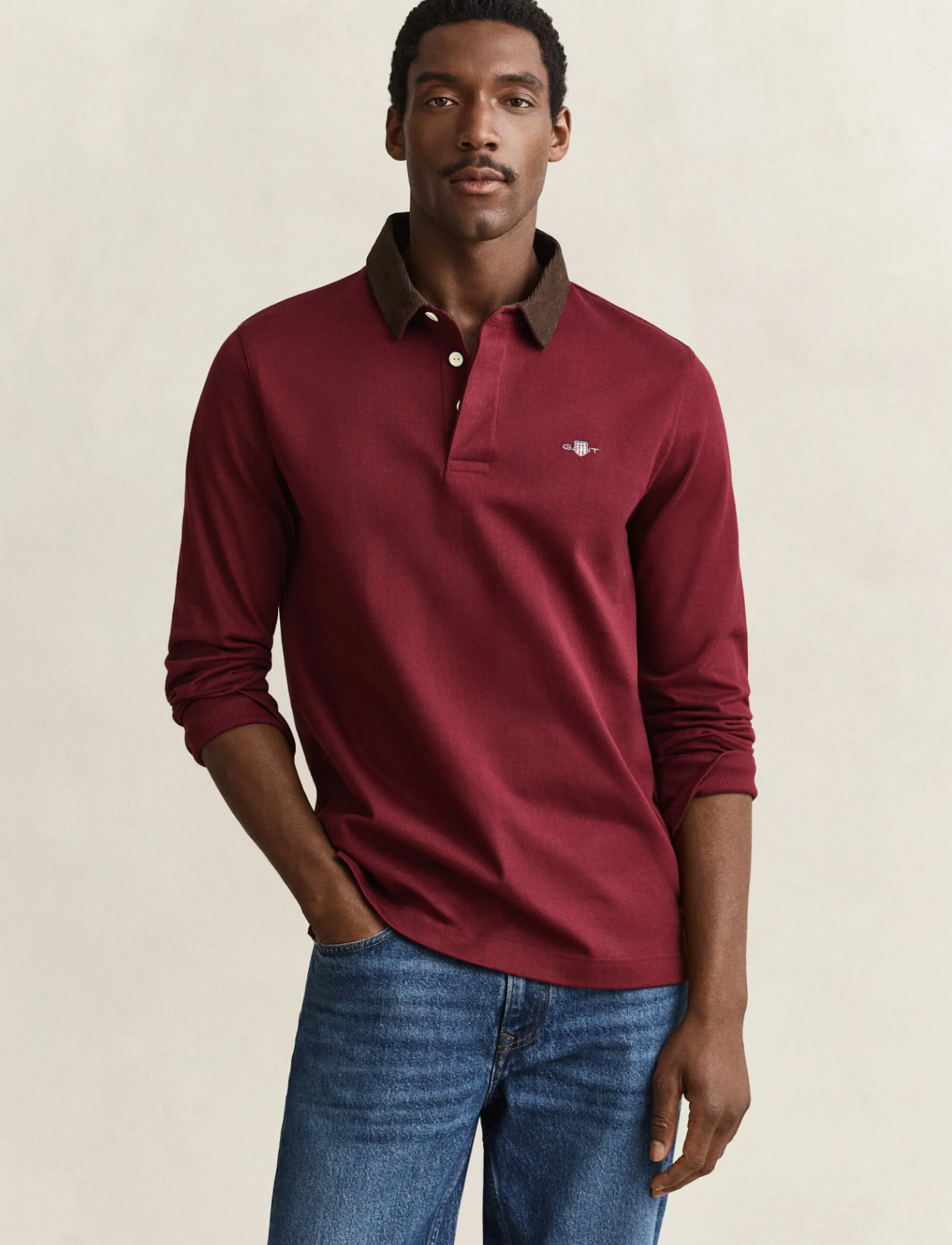Gant CORD COLLAR RUGGER - Polo marškinėliai ilgomis rankovėmis - DEEP GRAPE WINE / burgundy
