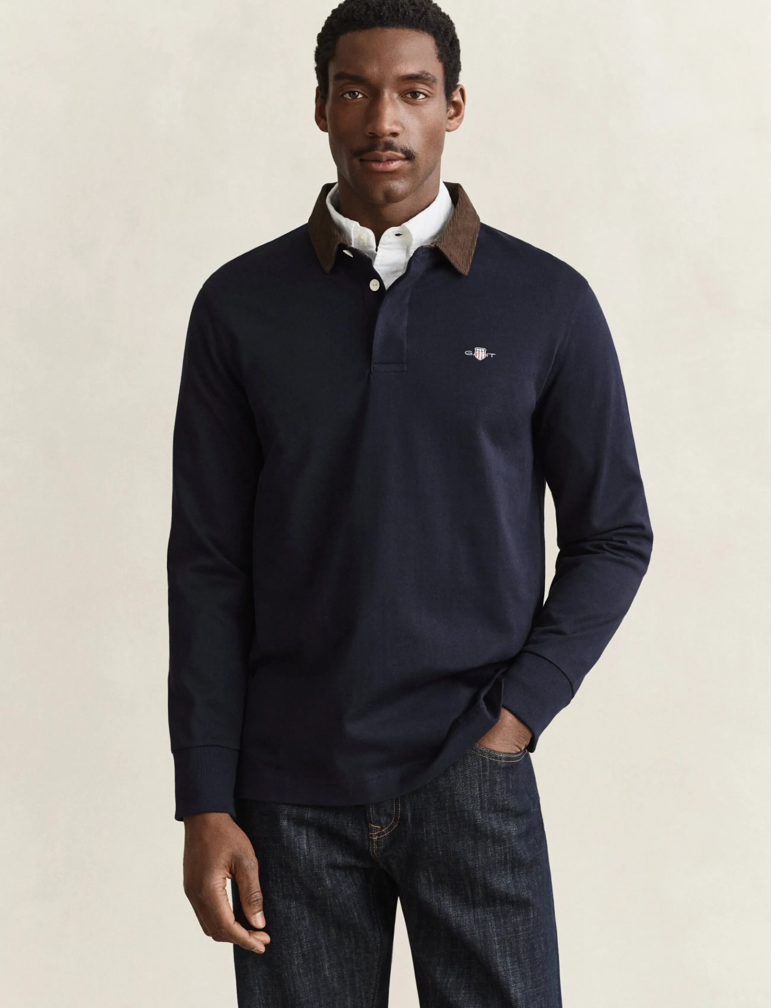 Gant CORD COLLAR RUGGER - Polo marškinėliai ilgomis rankovėmis - EVENING BLUE / navy