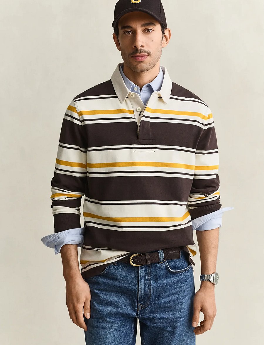 Gant - STRIPED HEAVY RUGGER - langärmelig - charred wood brown - 0