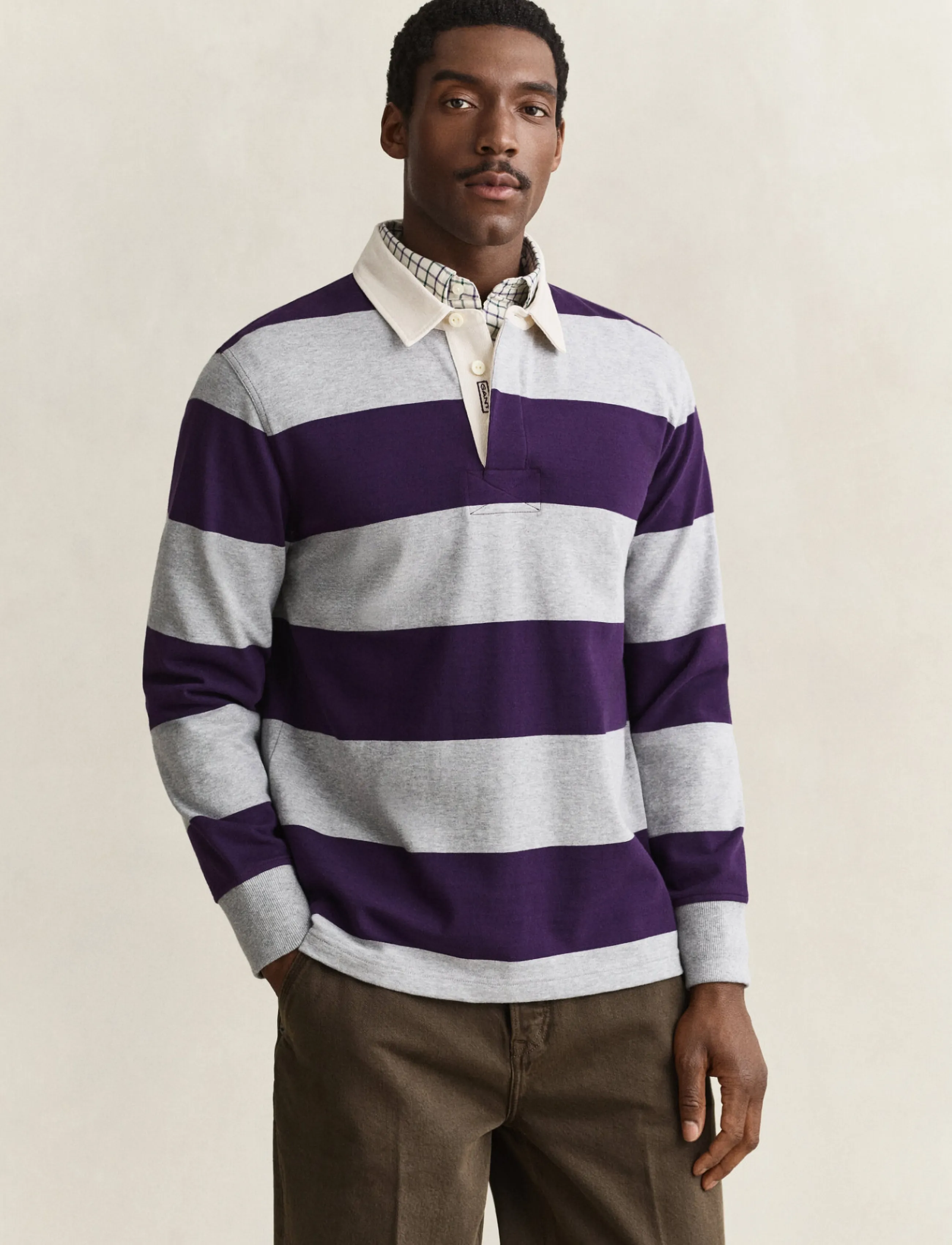 Gant STRIPED HEAVY RUGGER - Kleidung - GREY MELANGE / grey
