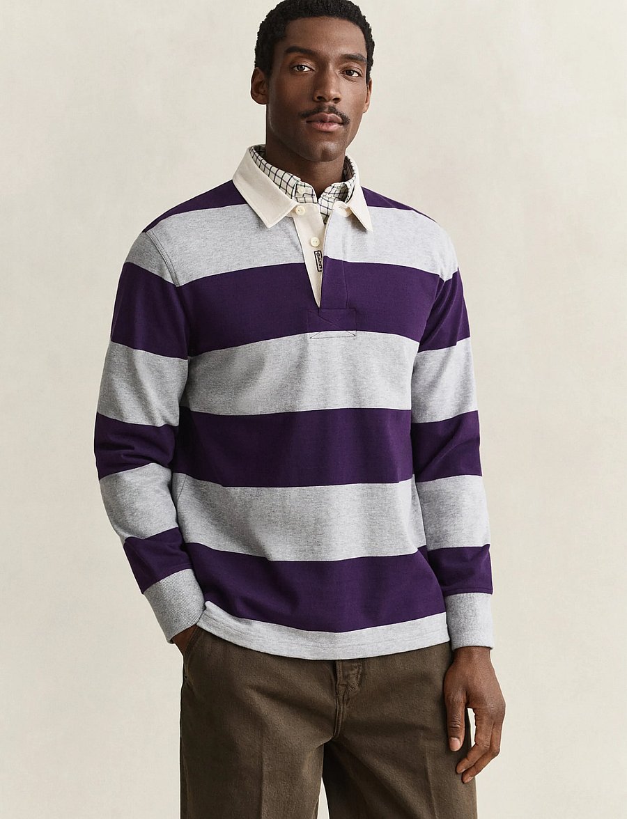 Gant - STRIPED HEAVY RUGGER - long-sleeved polos - grey melange - 0