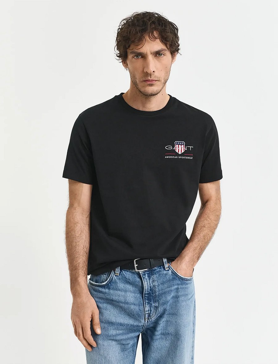 Gant - REG ARCHIVE SHIELD EMB SS T-SHIRT - t-krekli ar īsām piedurknēm - black - 0