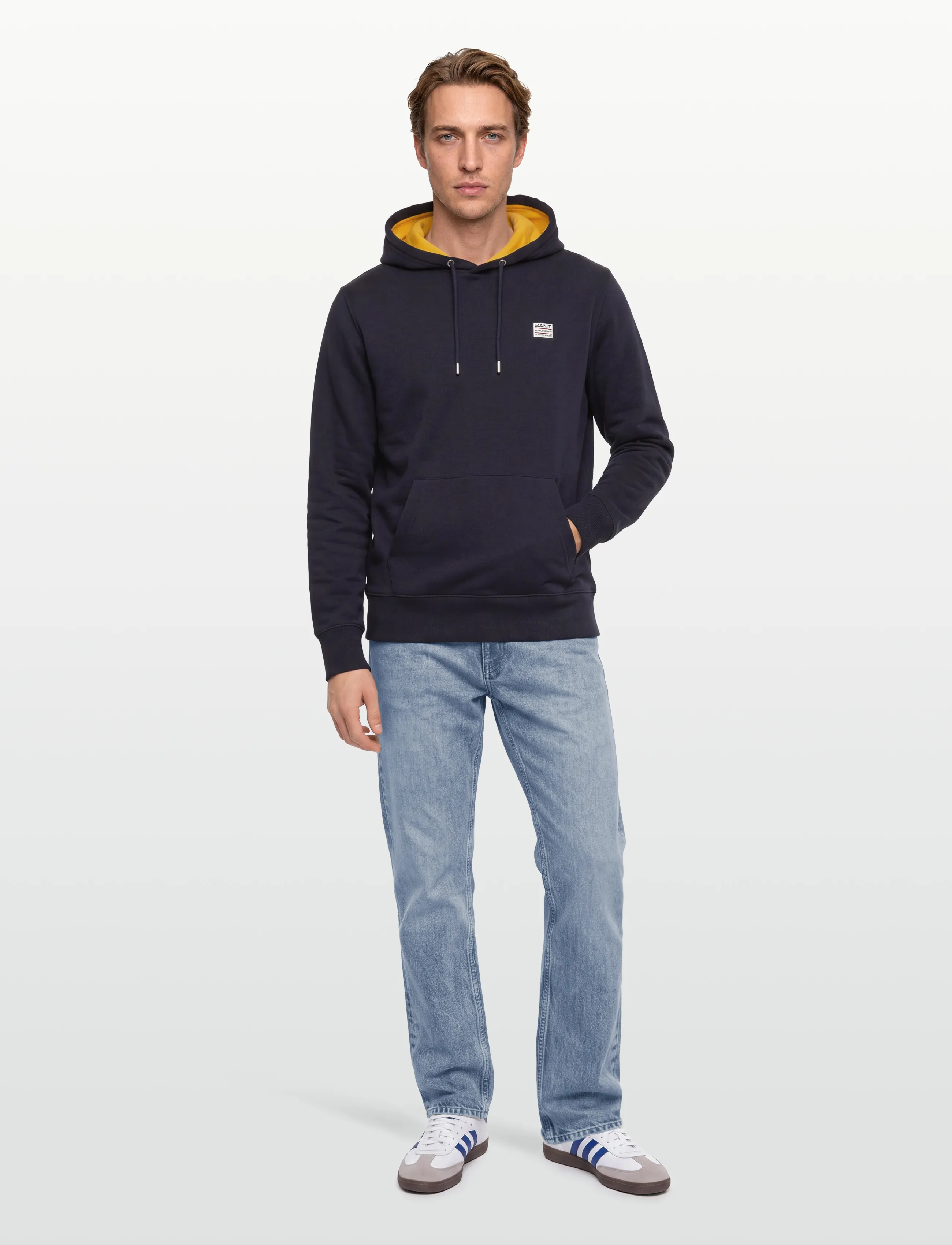 Gant Contrast Sweat Hoodie, Mænd, Kontrast Sweat Hættetrøje, Navy, Str: M