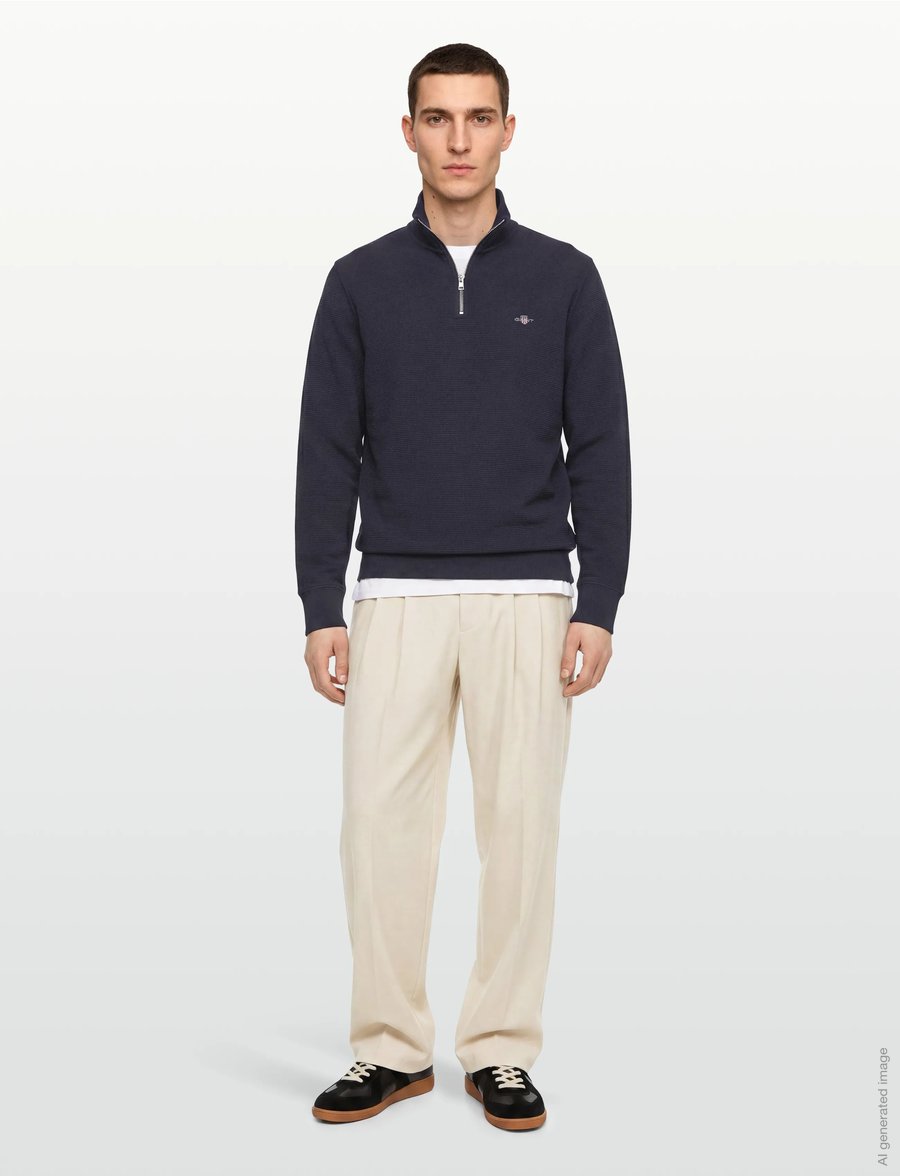Gant - TEXTURE HALF-ZIP - sweatshirts - evening blue - 0