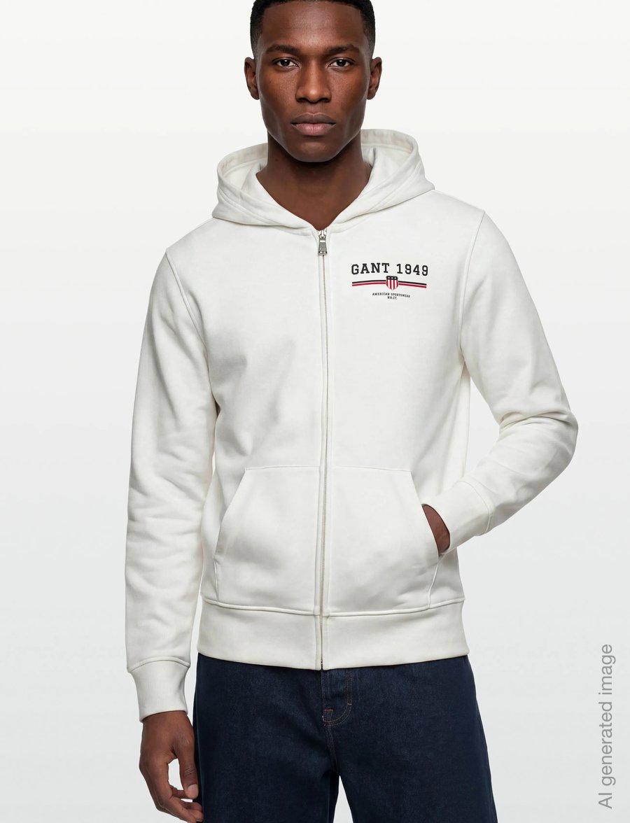 Gant - GRAPHIC FULL ZIP HOODIE - kapuutsiga pusad - eggshell - 3