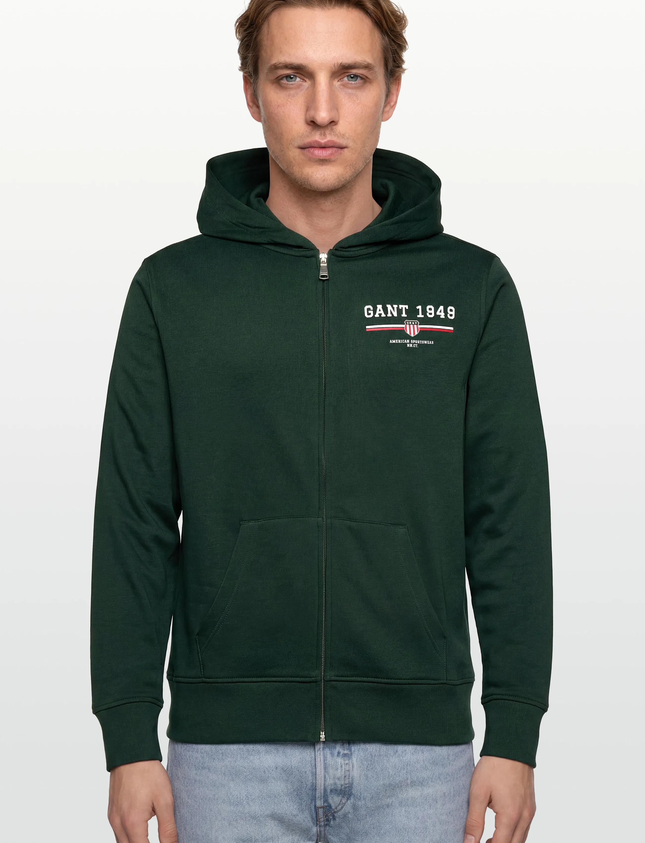 Gant - GRAPHIC FULL ZIP HOODIE - sweatshirts - tartan green - 3