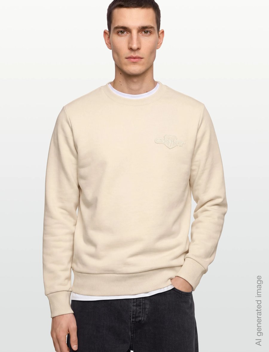 Gant - REG TONAL SHIELD C-NECK SWEAT - shop by occasion - cream - 3
