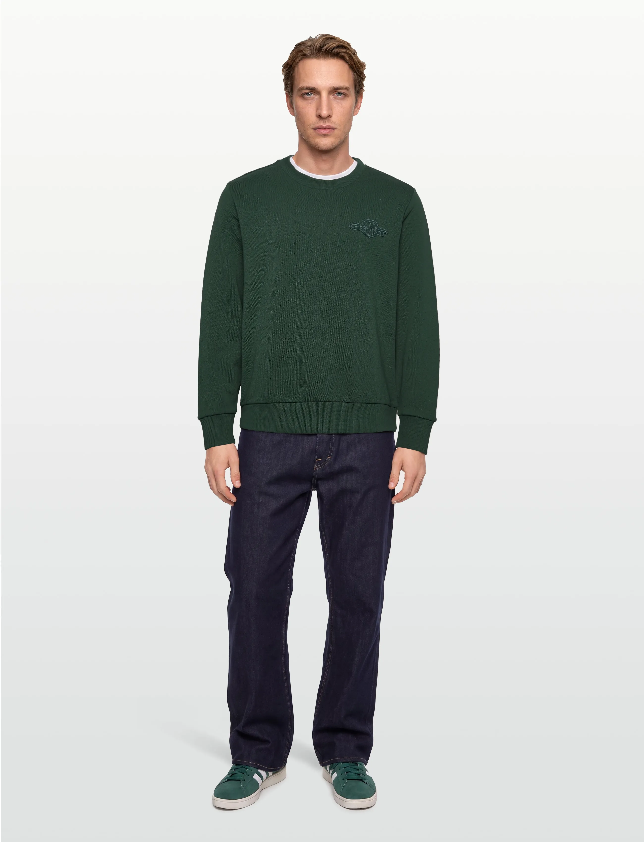 Gant - REG TONAL SHIELD C-NECK SWEAT - sweatshirts - tartan green - 0