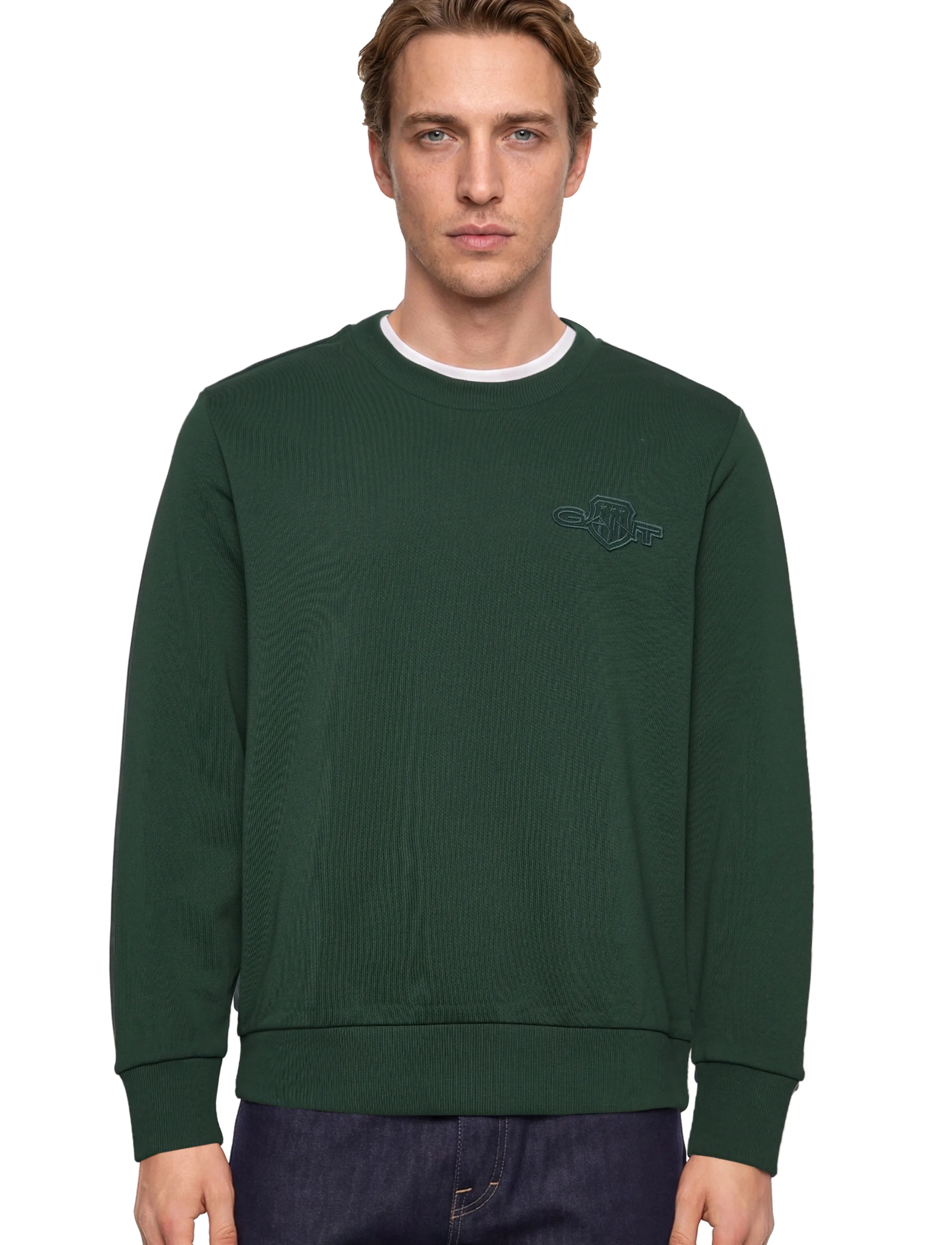 Gant - REG TONAL SHIELD C-NECK SWEAT - sweatshirts - tartan green - 3