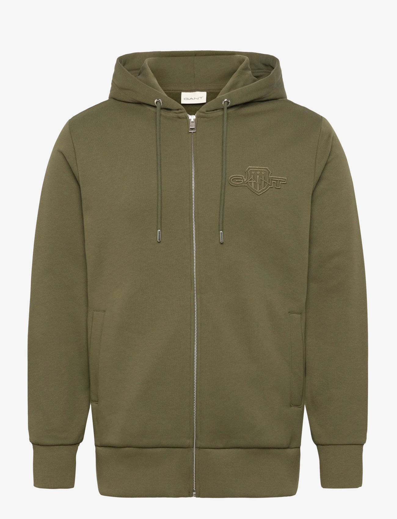 Gant - REG TONAL SHIELD FULL ZIP HOODIE - kapuutsiga dressipluusid - moss green - 0