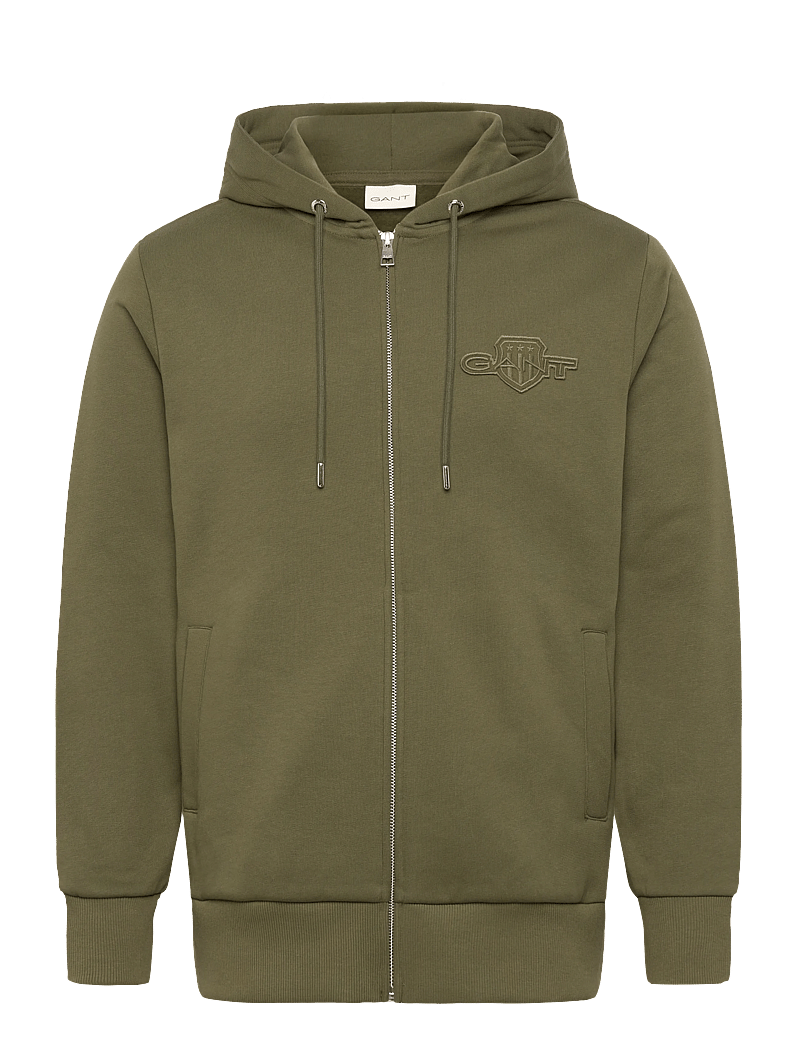 Gant - REG TONAL SHIELD FULL ZIP HOODIE - kapuzenpullover - moss green - 0