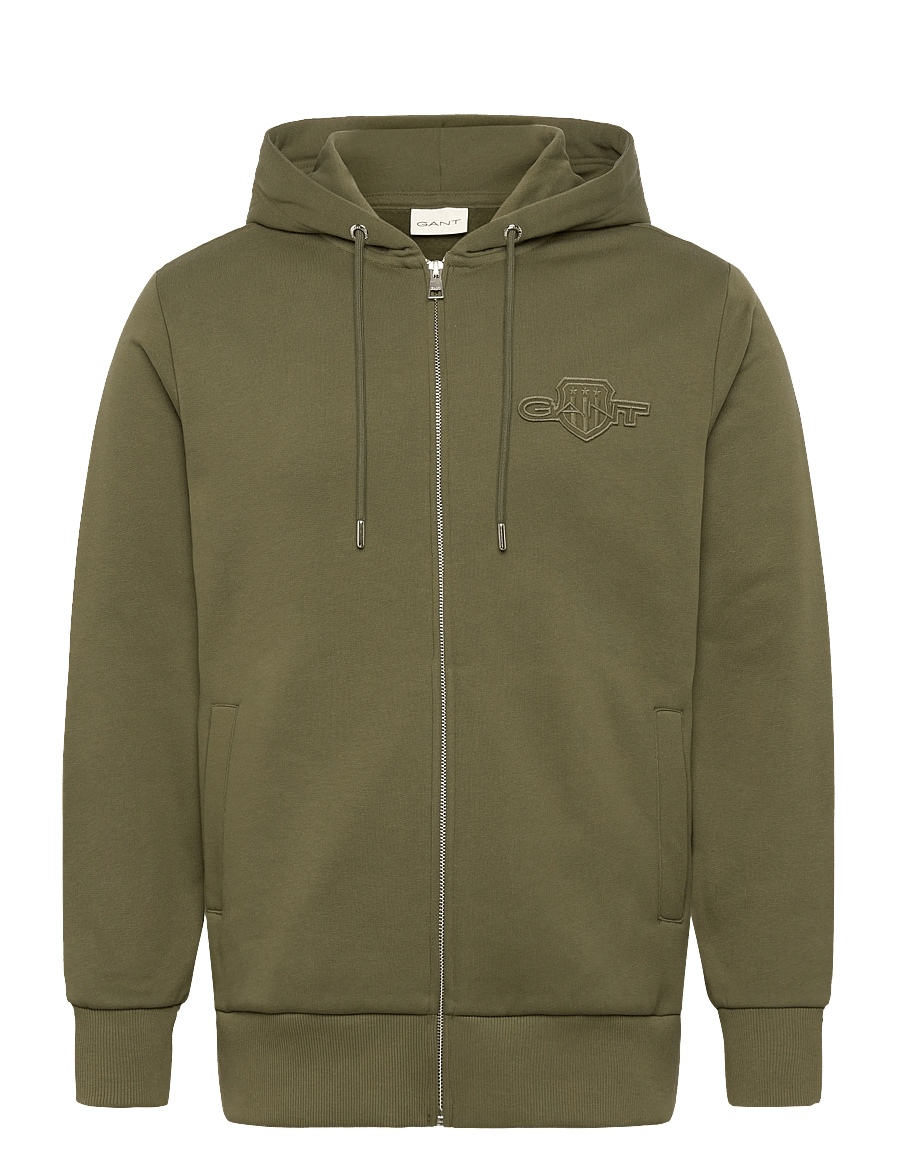 Gant - REG TONAL SHIELD FULL ZIP HOODIE - džemperiai su gobtuvu - moss green - 0