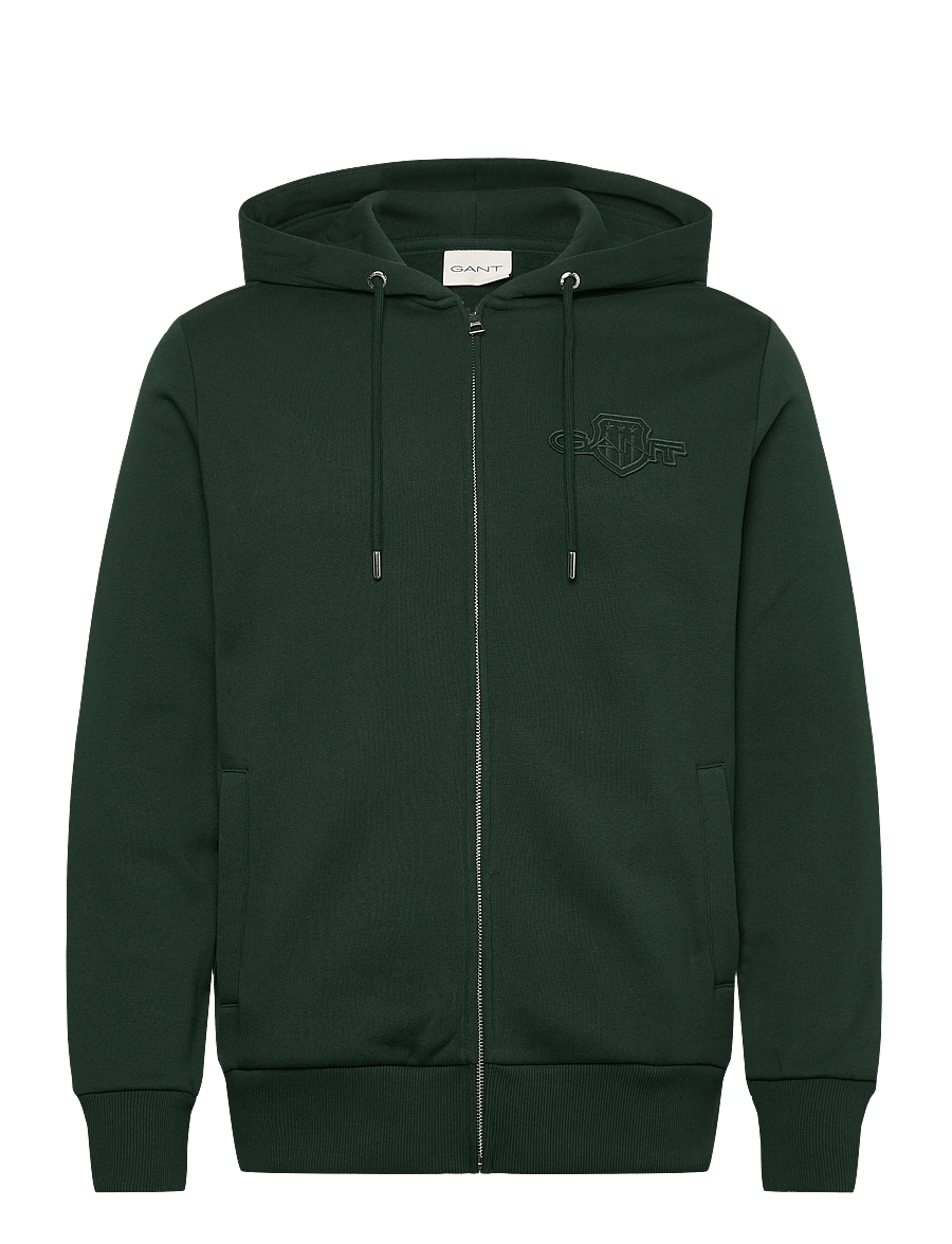 Gant - REG TONAL SHIELD FULL ZIP HOODIE - kapuzenpullover - tartan green - 0