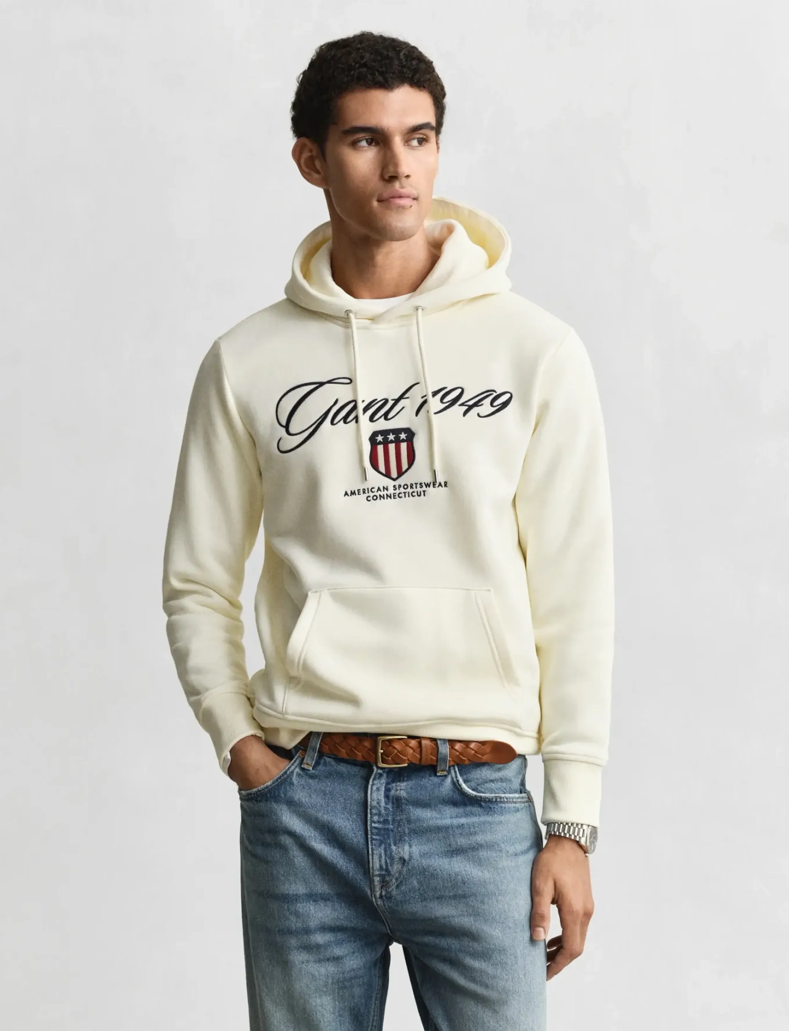 Gant Graphic Hoodie, Mænd, Grafisk Hættetrøje, Cream, Str: XXXL