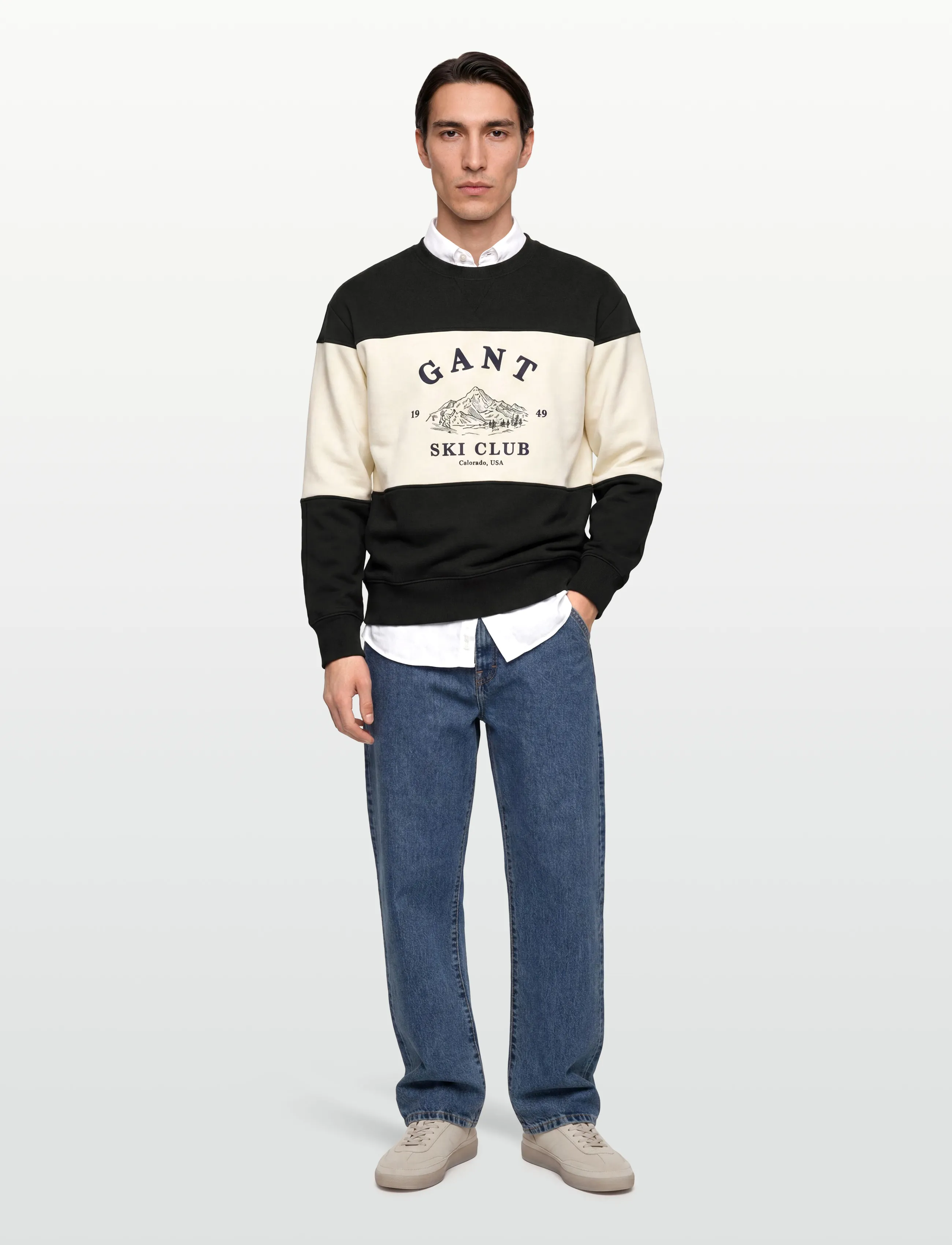 Gant BLOCKED EMBROIDERED SWEAT - Sweatshirts - BLACK / black