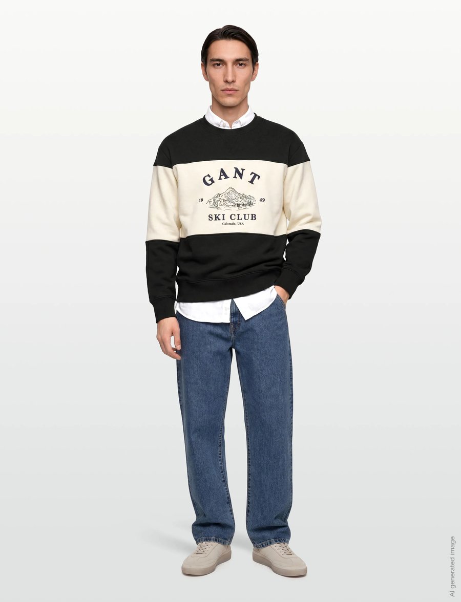Gant - BLOCKED EMBROIDERED SWEAT - shoppa efter stil - black - 0
