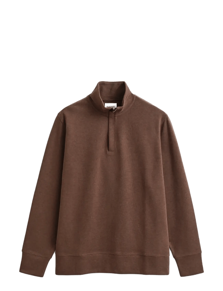 Gant - LIGHT SACKER HALF ZIP - poolpika lukuga džemprid - dk brown melange - 1
