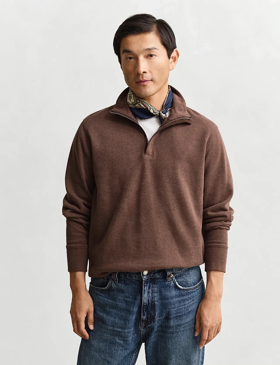 Gant - LIGHT SACKER HALF ZIP - poolpika lukuga džemprid - dk brown melange - 0