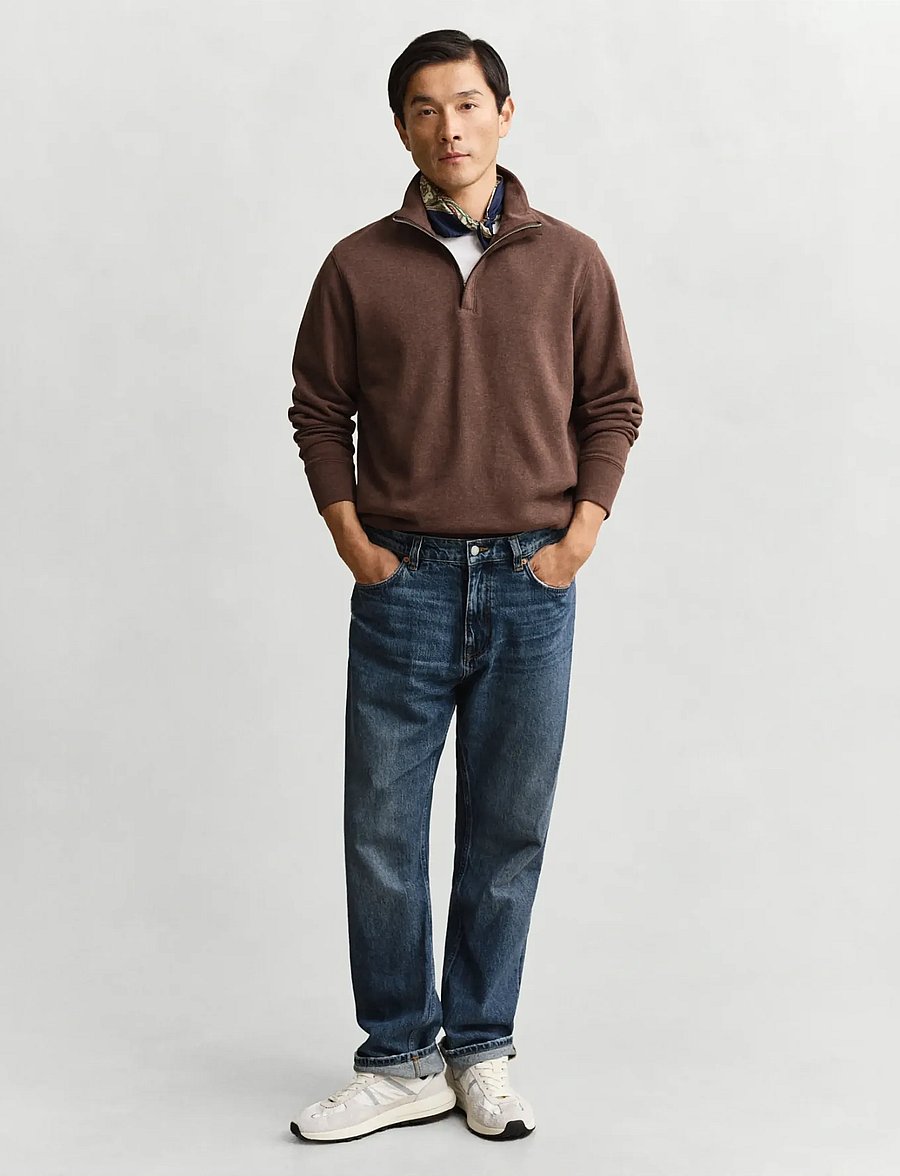 Gant - LIGHT SACKER HALF ZIP - poolpika lukuga džemprid - dk brown melange - 3