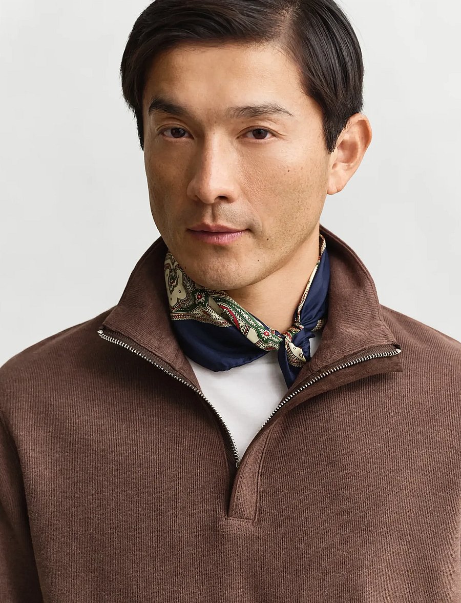 Gant - LIGHT SACKER HALF ZIP - poolpika lukuga džemprid - dk brown melange - 5